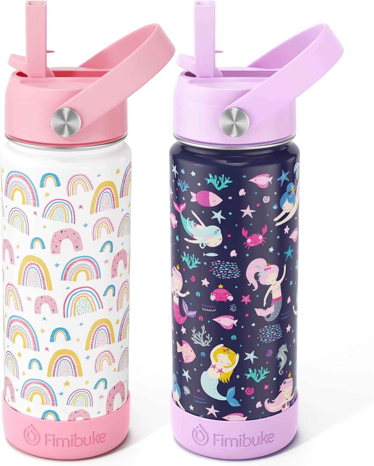 Fimibuke Kids 18oz Insulated Water Bottle, Stainless Steel Leak-Proof Cup with Straw