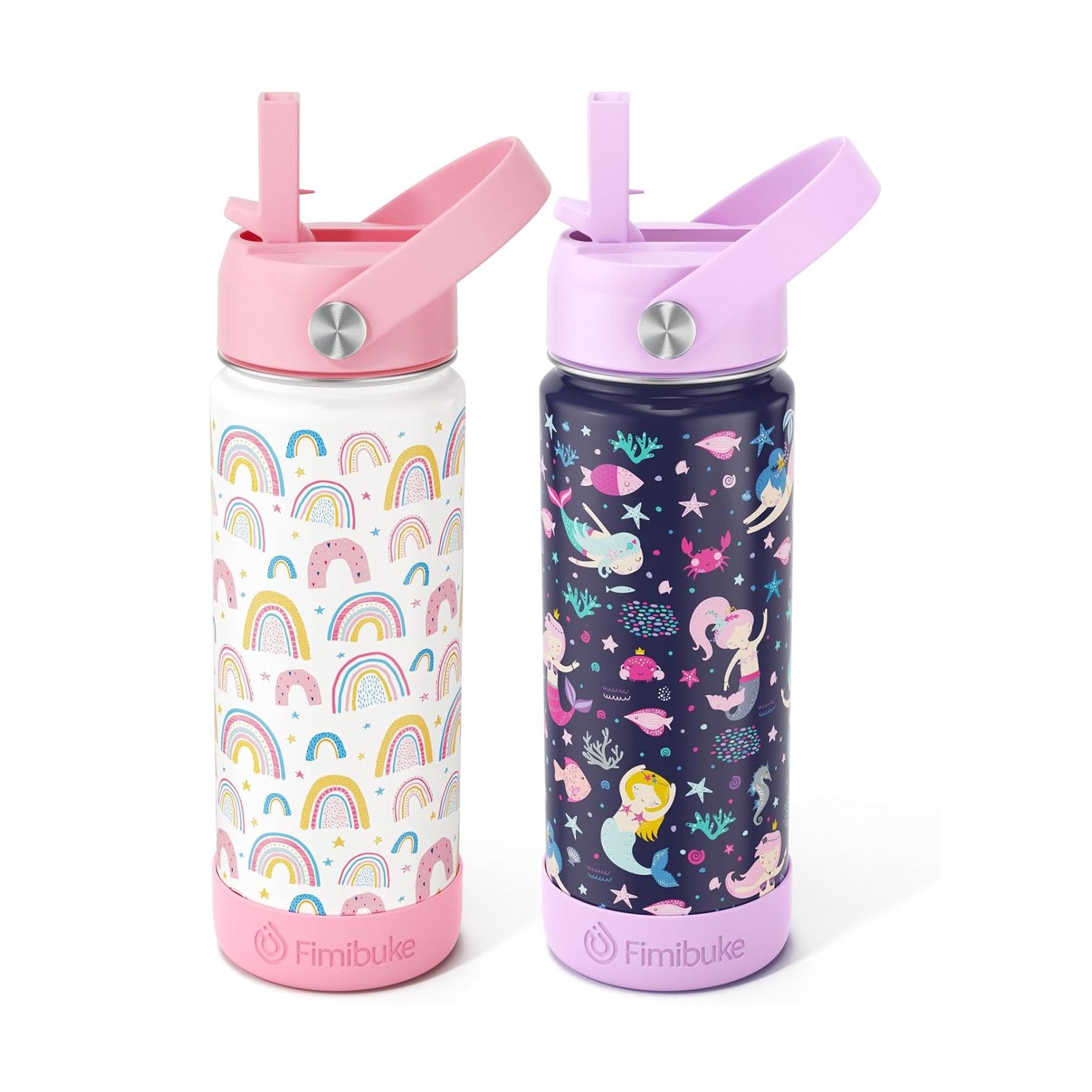 Fimibuke 18oz Kids Insulated Water Bottle with Straw - Midnight Rose