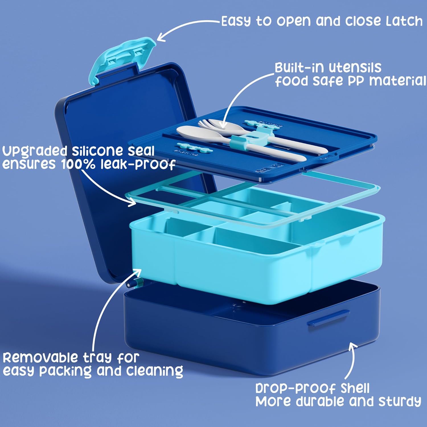 Fimibuke Kids Bento Lunch Box 4 Compartments with Insulated Bag, Stainless Steel Water Bottle, Ice Pack & Utensils Set