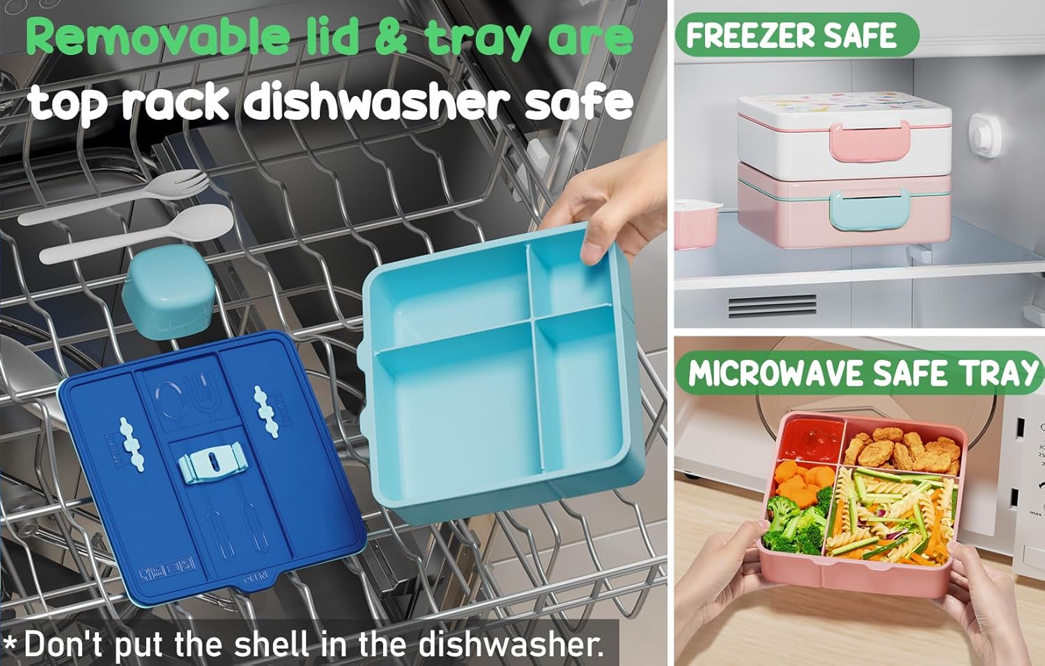 Fimibuke Kids Leak-Proof Bento Lunch Box with 4 Compartments & Utensils, BPA-Free, Dishwasher Safe