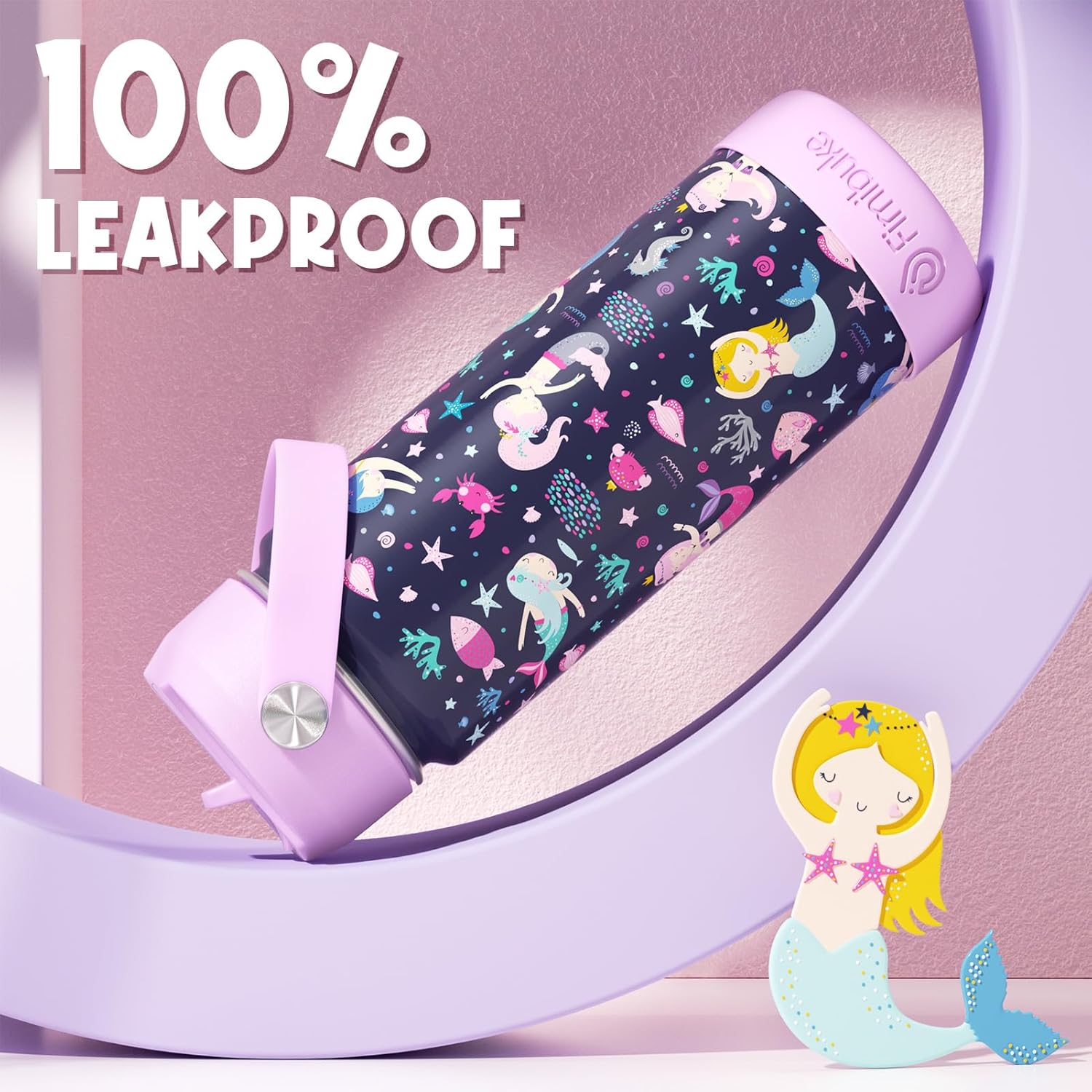 Fimibuke 18oz Kids Insulated Water Bottle with Straw - Mermaid