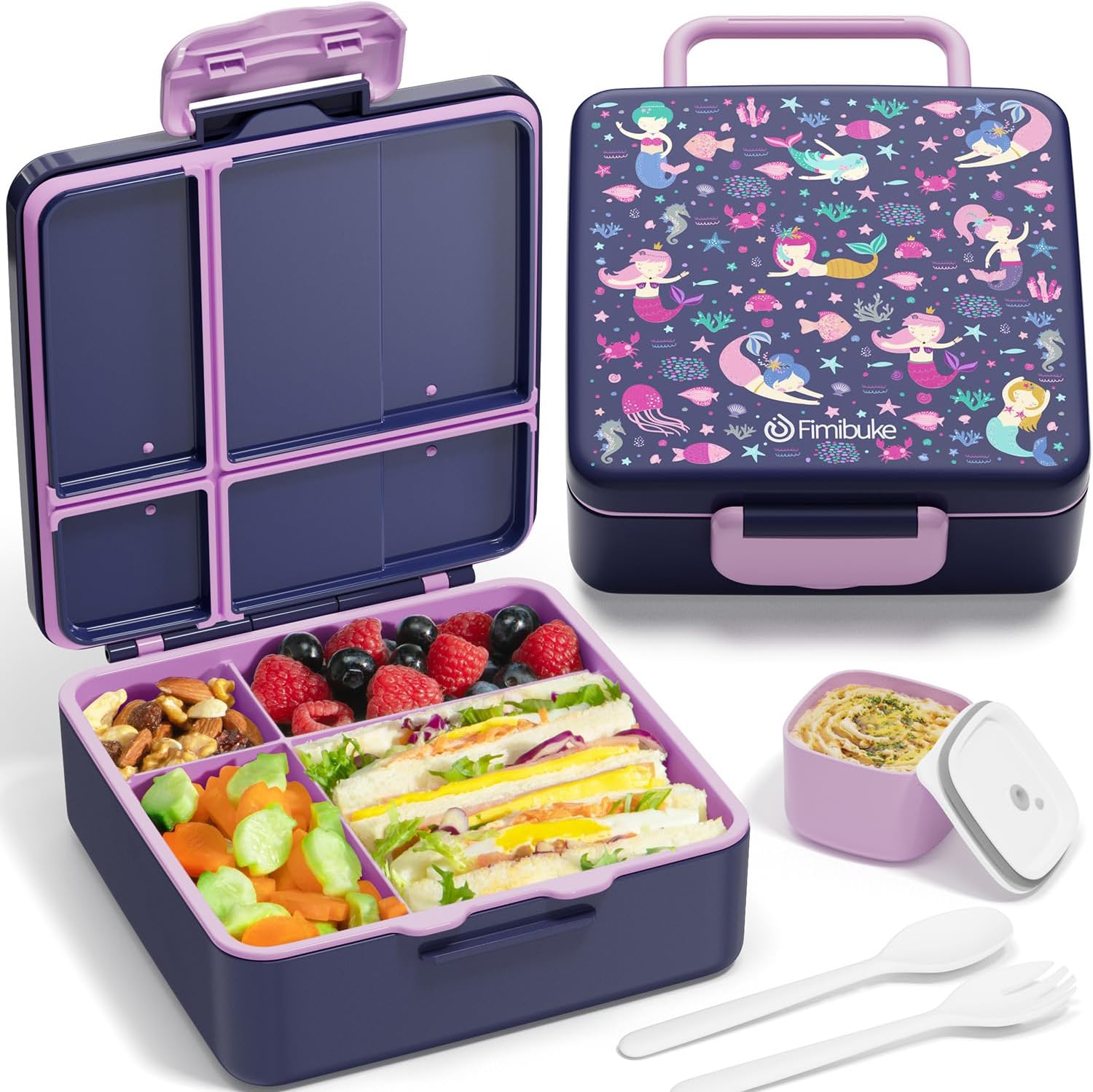 Fimibuke Kids Leak-Proof Bento Lunch Box with 4 Compartments & Utensils, BPA-Free, Dishwasher Safe
