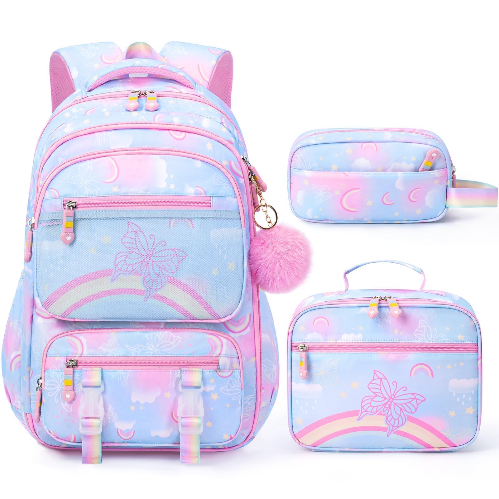Fimibuke Girls 9-Piece Backpack Set with Lunch Bag & Pencil Case