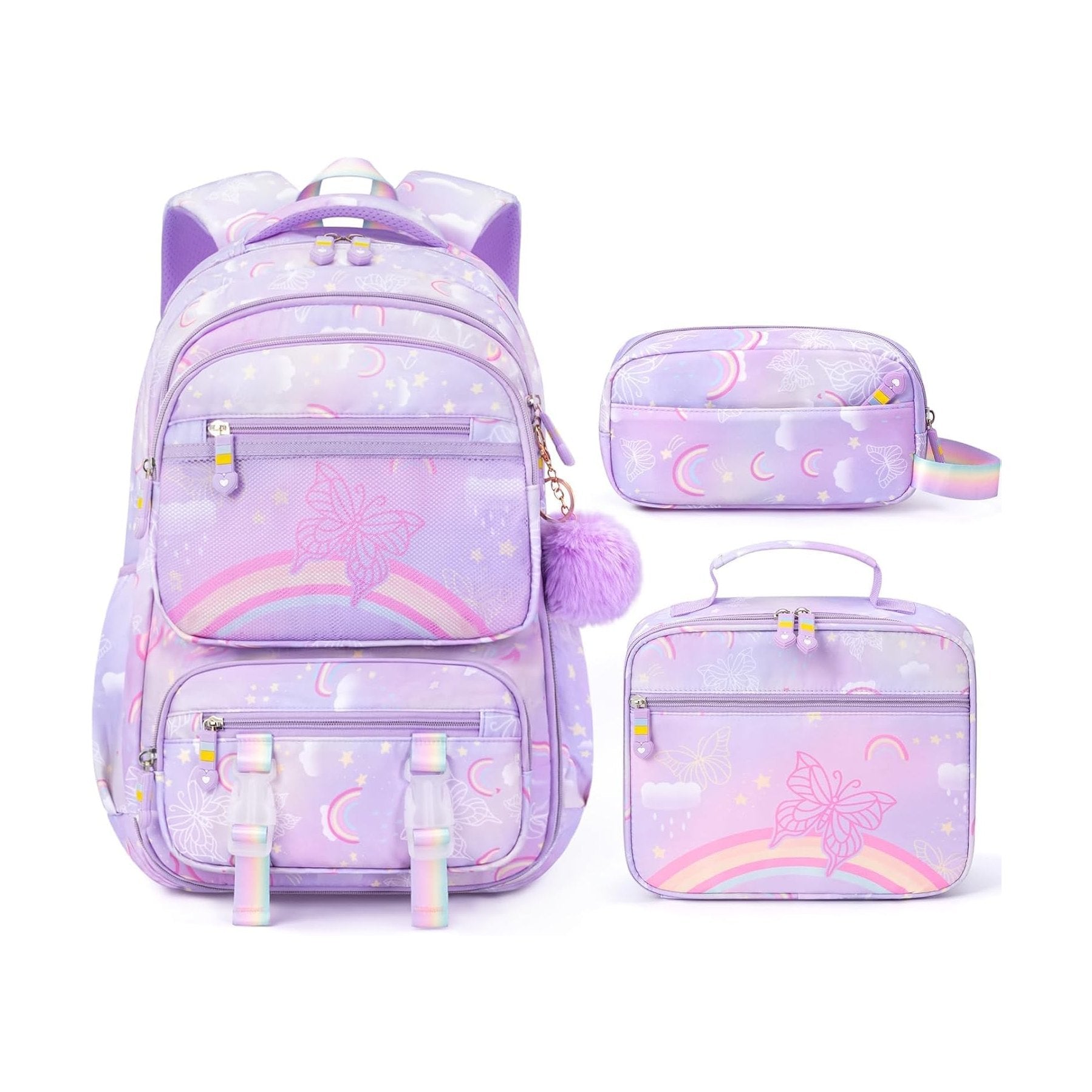 Fimibuke Girls Rainbow Butterfly 3-Piece Backpack Set
