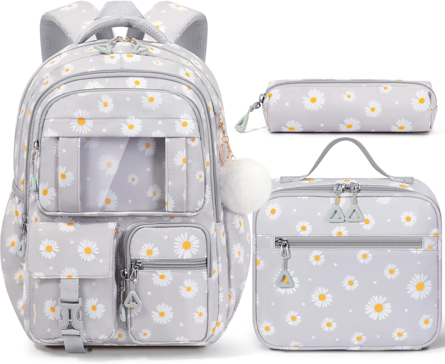 Fimibuke Girls 3PCS Waterproof Backpack Set with Lunch Box & Pencil Pouch, Lightweight School Bag