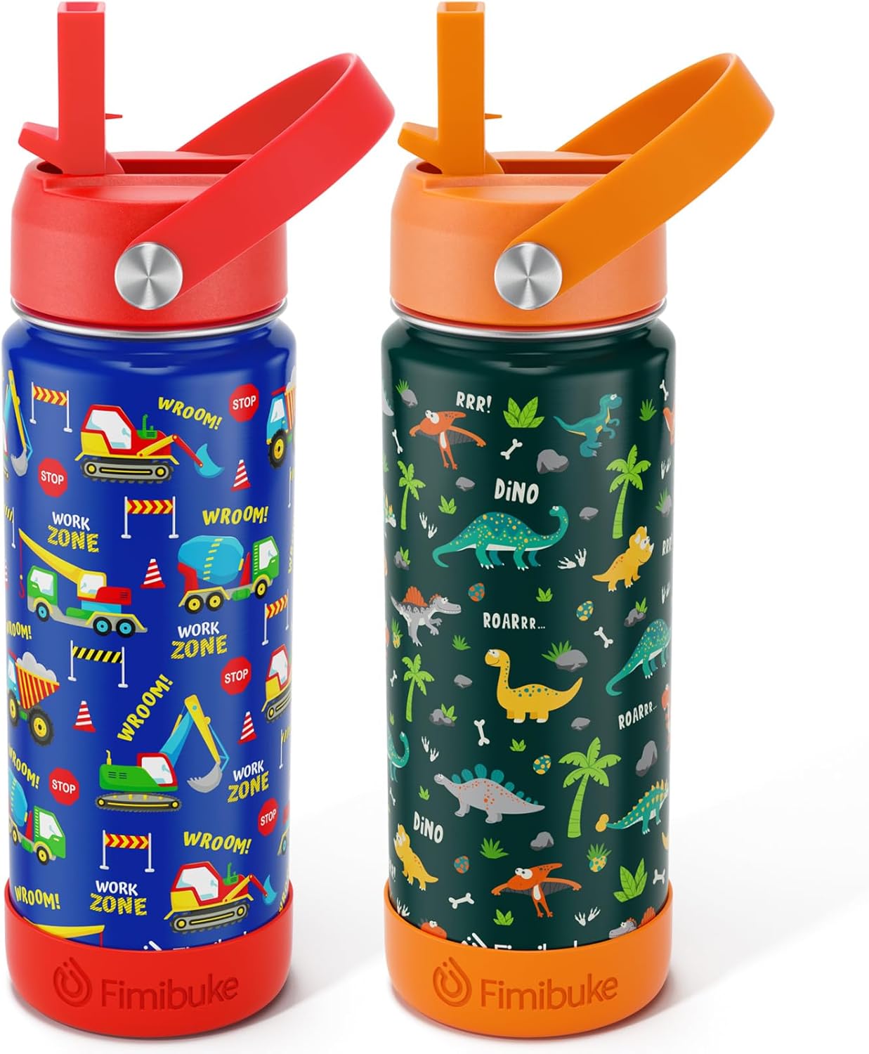 Fimibuke Kids 18oz Insulated Water Bottle, Stainless Steel Leak-Proof Cup with Straw