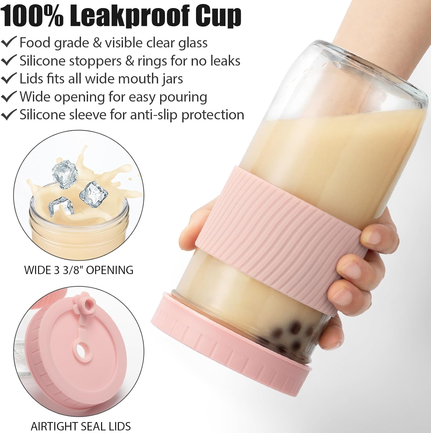 Reusable 24oz Glass Mason Jar Cups with Lids & Straws