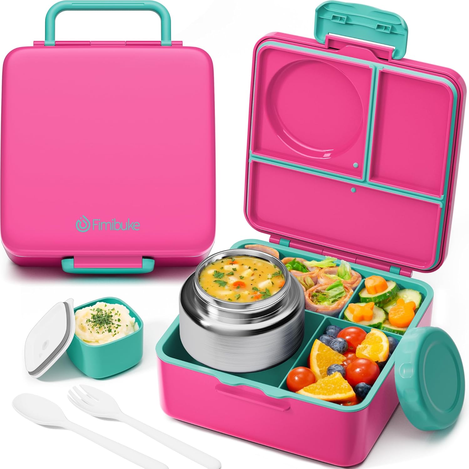 Fimibuke 60oz Bento Box with 8oz Thermos, Leak-Proof Lunch Container for Kids & Adults