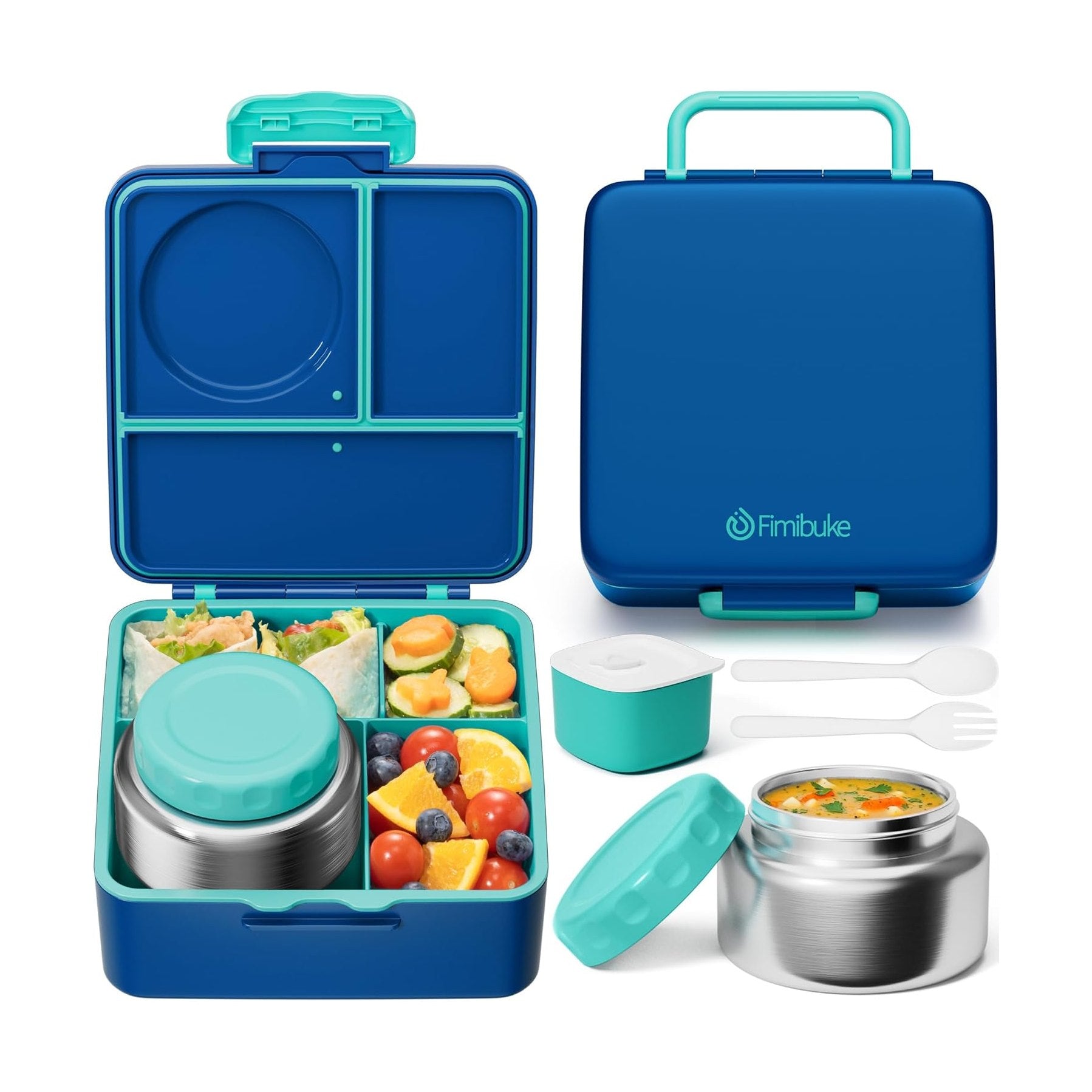 Fimibuke 60oz Bento Box with 8.5oz Thermos & Utensils - Unicorn