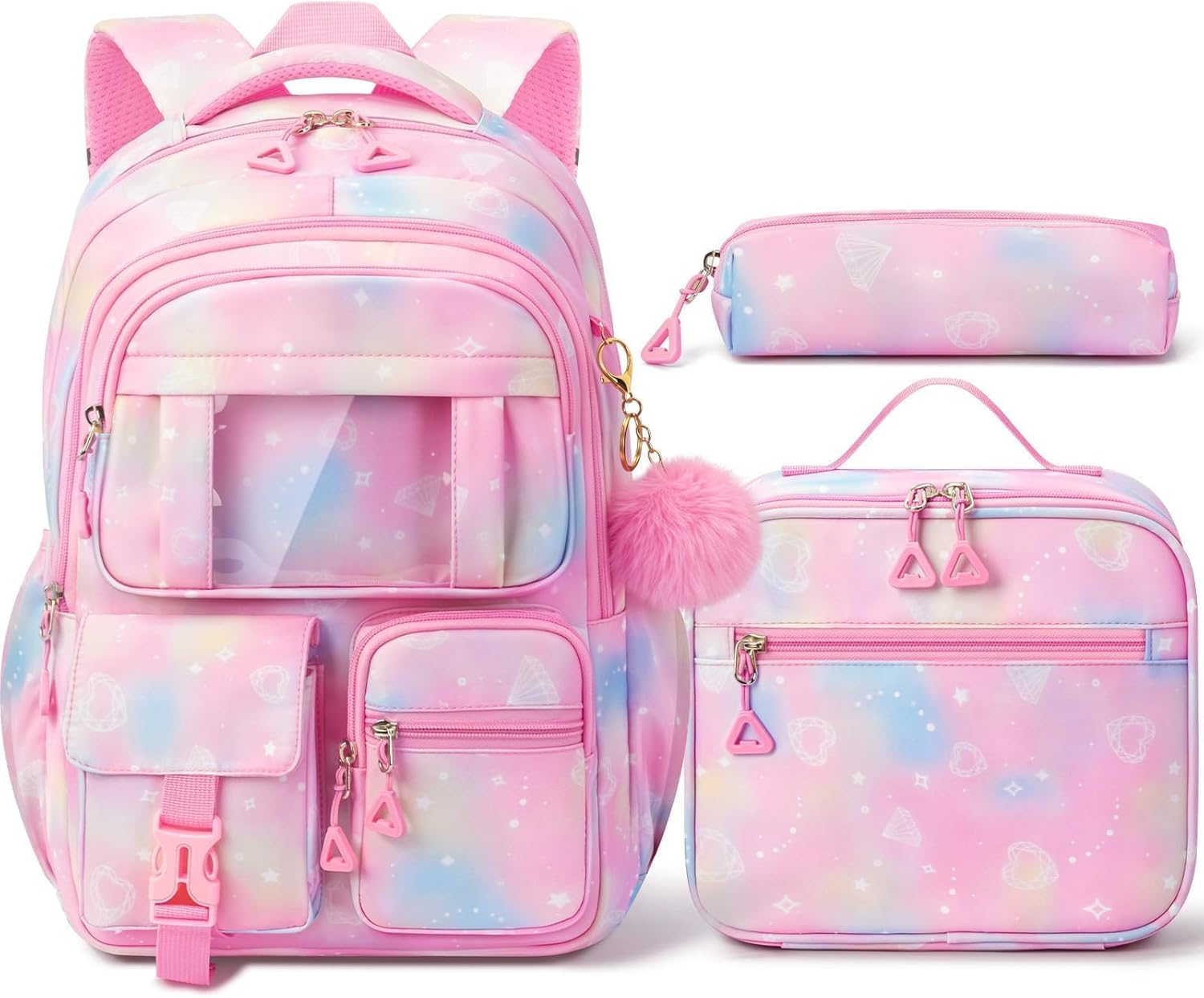 Fimibuke Girls 3PCS Waterproof Backpack Set with Lunch Box & Pencil Pouch, Lightweight School Bag