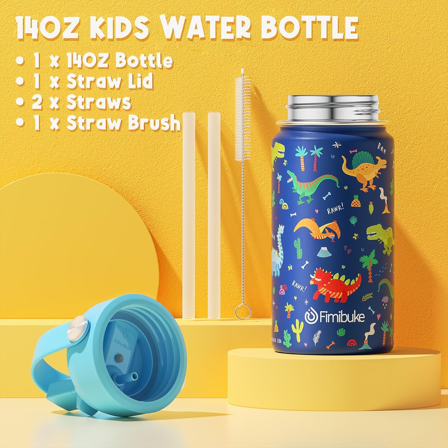 Fimibuke Kids Bento Lunch Box 4 Compartments with Insulated Bag, Stainless Steel Water Bottle, Ice Pack & Utensils Set