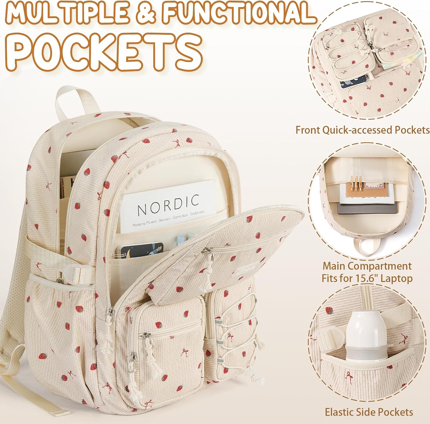 Fimibuke Girls Corduroy 3-Piece Backpack Set with Lunch Bag & Pencil Pouch