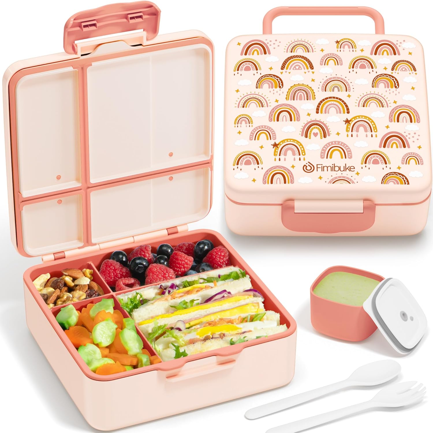 Fimibuke Kids Leak-Proof Bento Lunch Box with 4 Compartments & Utensils, BPA-Free, Dishwasher Safe