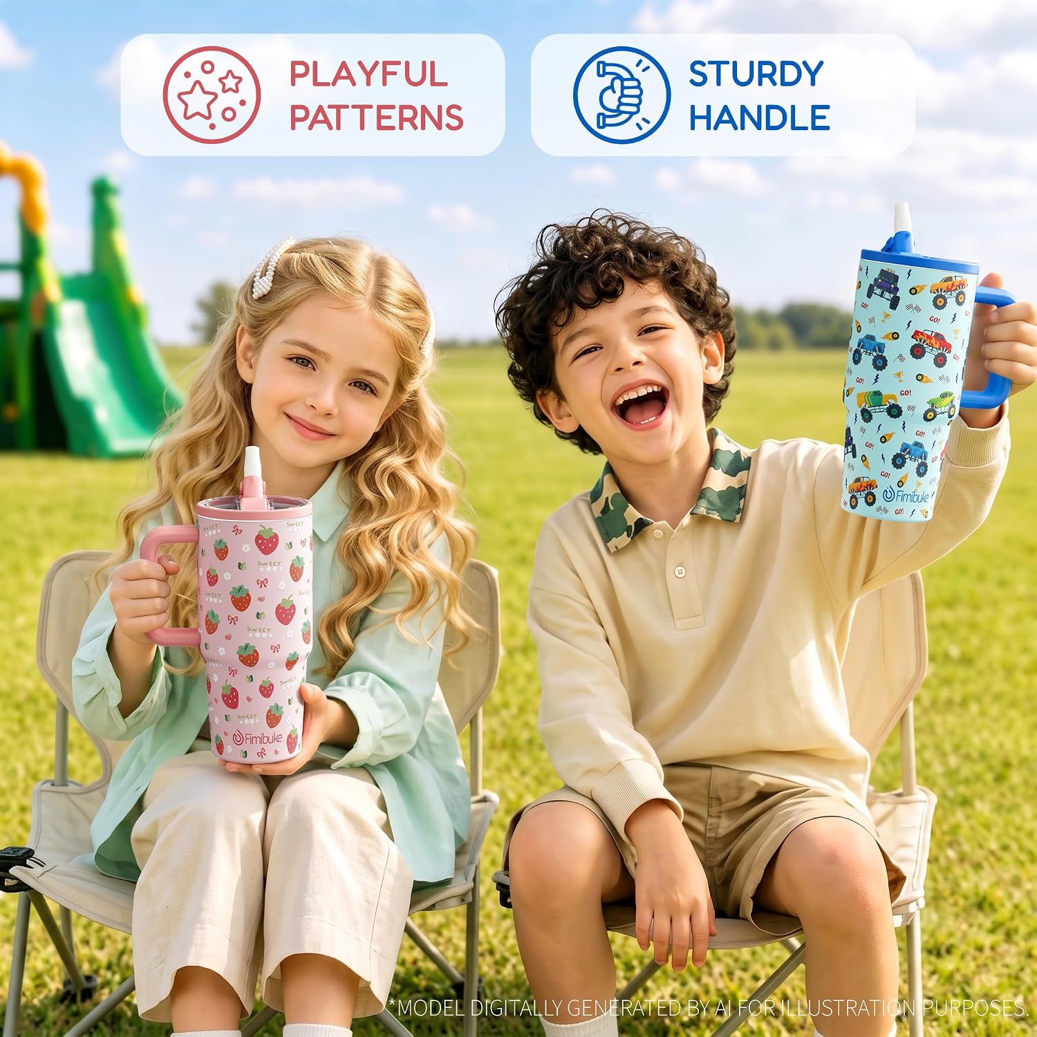 Fimibuke 20oz Insulated Stainless Steel Kids Tumbler with Straw