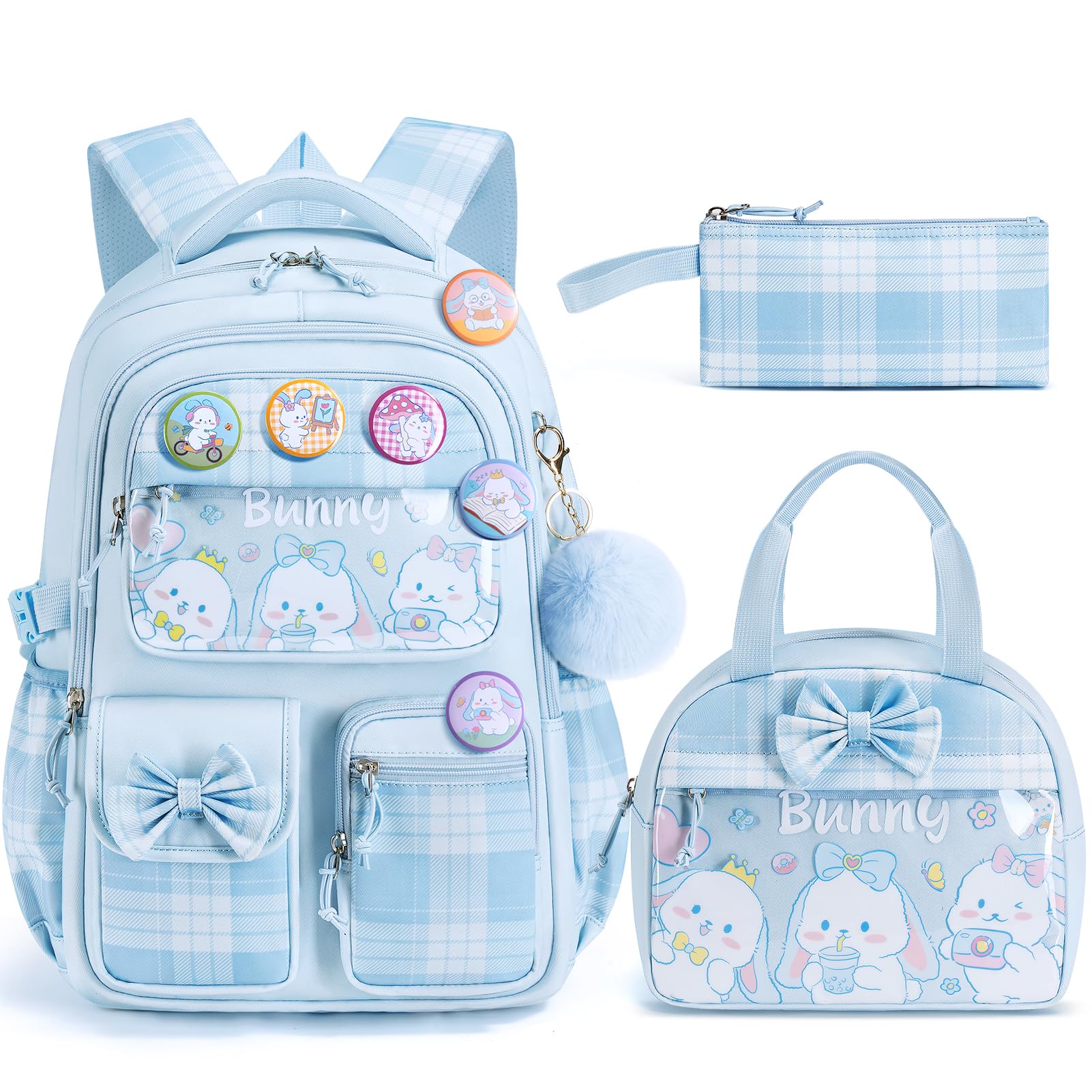 Fimibuke Girls 9-Piece Backpack Set with Lunch Bag & Pencil Case