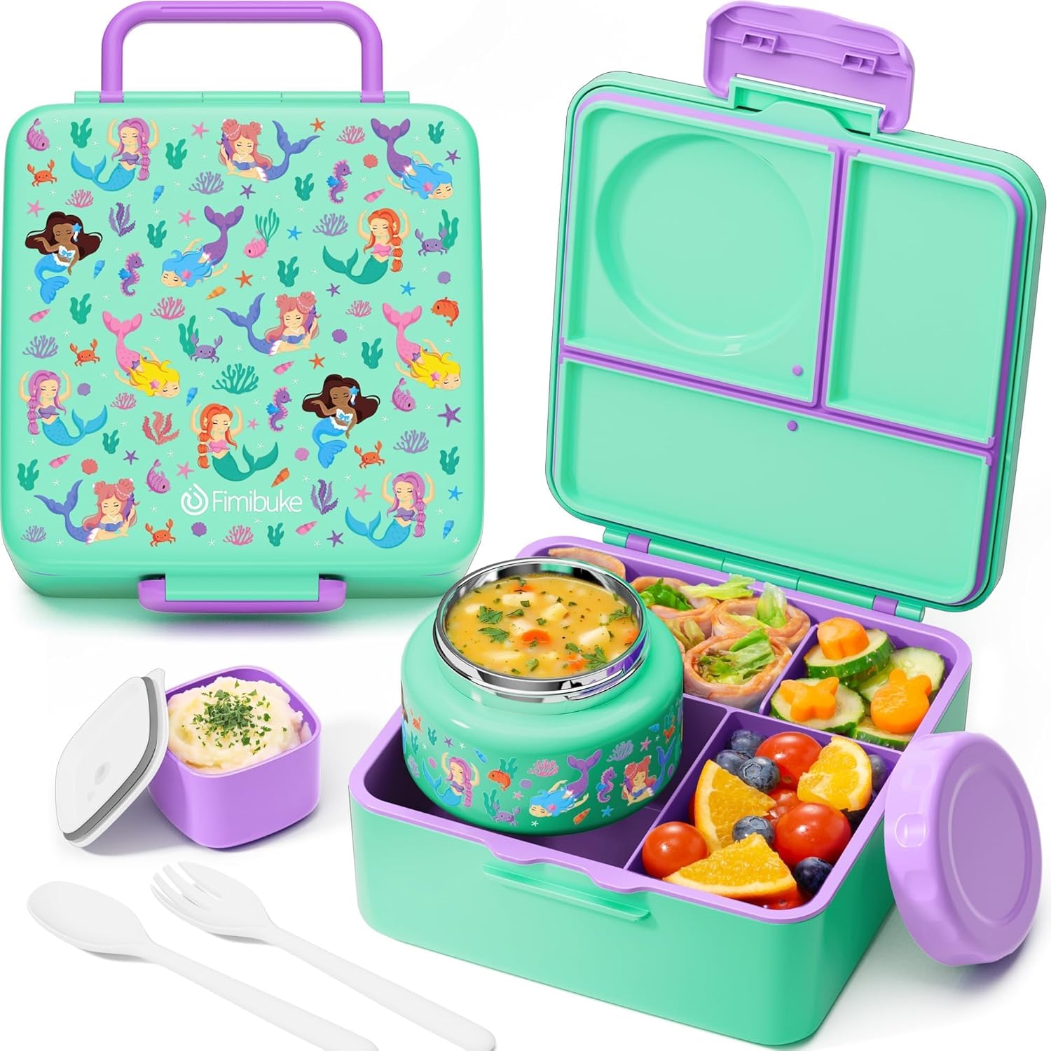Fimibuke 60oz Bento Box with 8oz Thermos, Leak-Proof Lunch Container for Kids & Adults