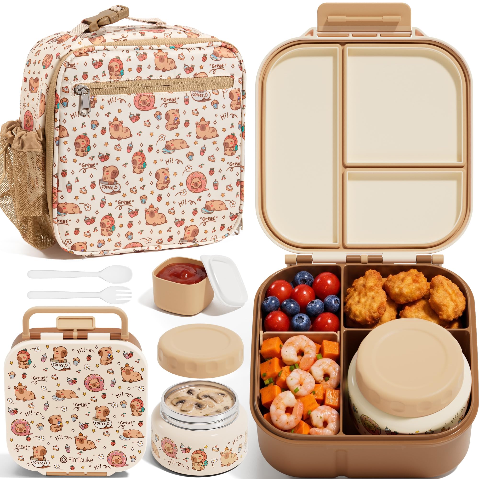 Fimibuke Kids Bento Lunch Box Set with 8.5oz Insulated Food Jar & Lunch Bag