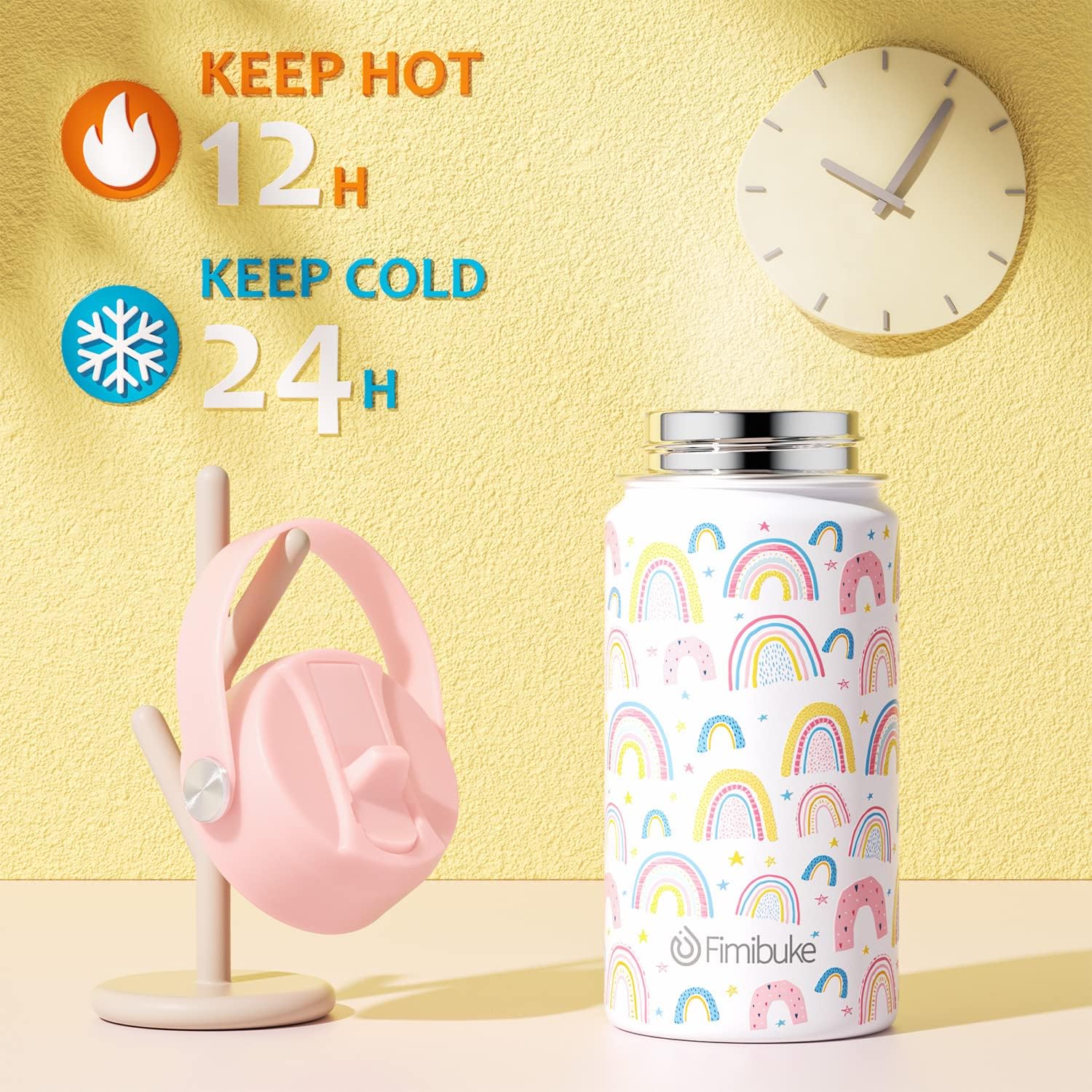 Fimibuke Kids 14oz Insulated Water Bottle, Stainless Steel Leak-Proof Cups with Straw