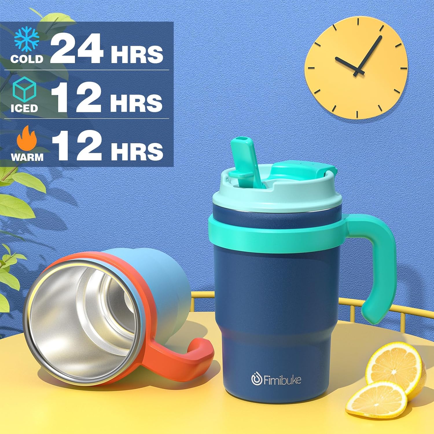 Fimibuke Kids 16oz Insulated Tumbler with Handle & Straw, Leak-Proof Stainless Steel Cup