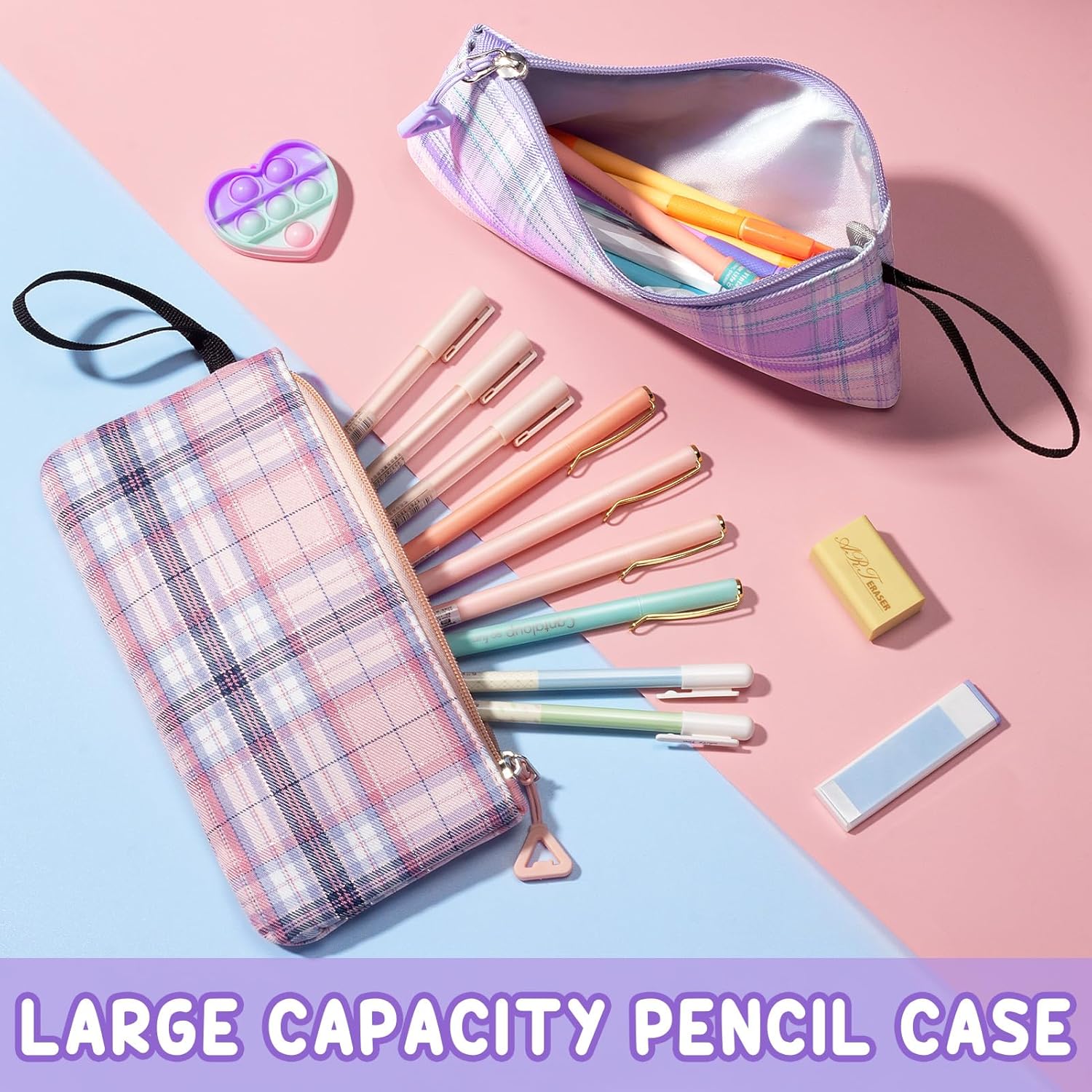 Fimibuke Girls 3PCS Waterproof Backpack Set with Lunch Box & Pencil Pouch, Black & Purple, Age 6+