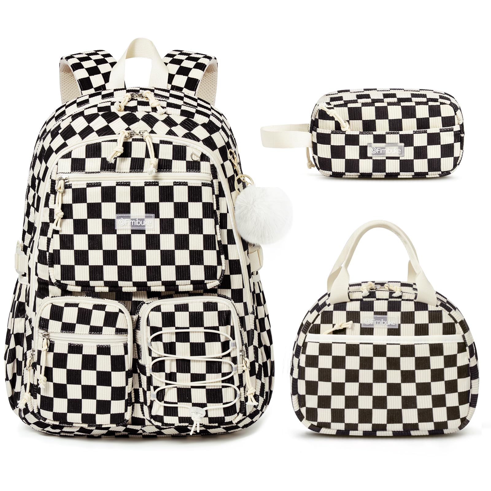 Fimibuke Girls Corduroy 3-Piece Backpack Set with Lunch Bag & Pencil Pouch