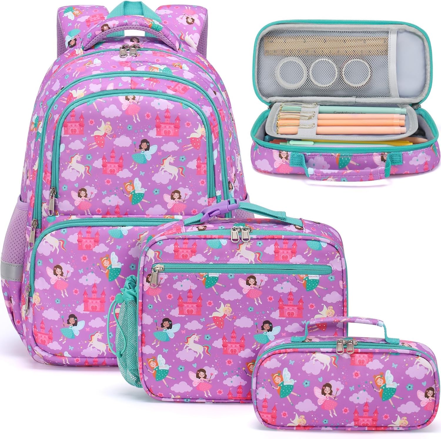 Fimibuke Kids 3PCS Waterproof Backpack Set with Lunch Box & Pencil Case (Ages 3-12)