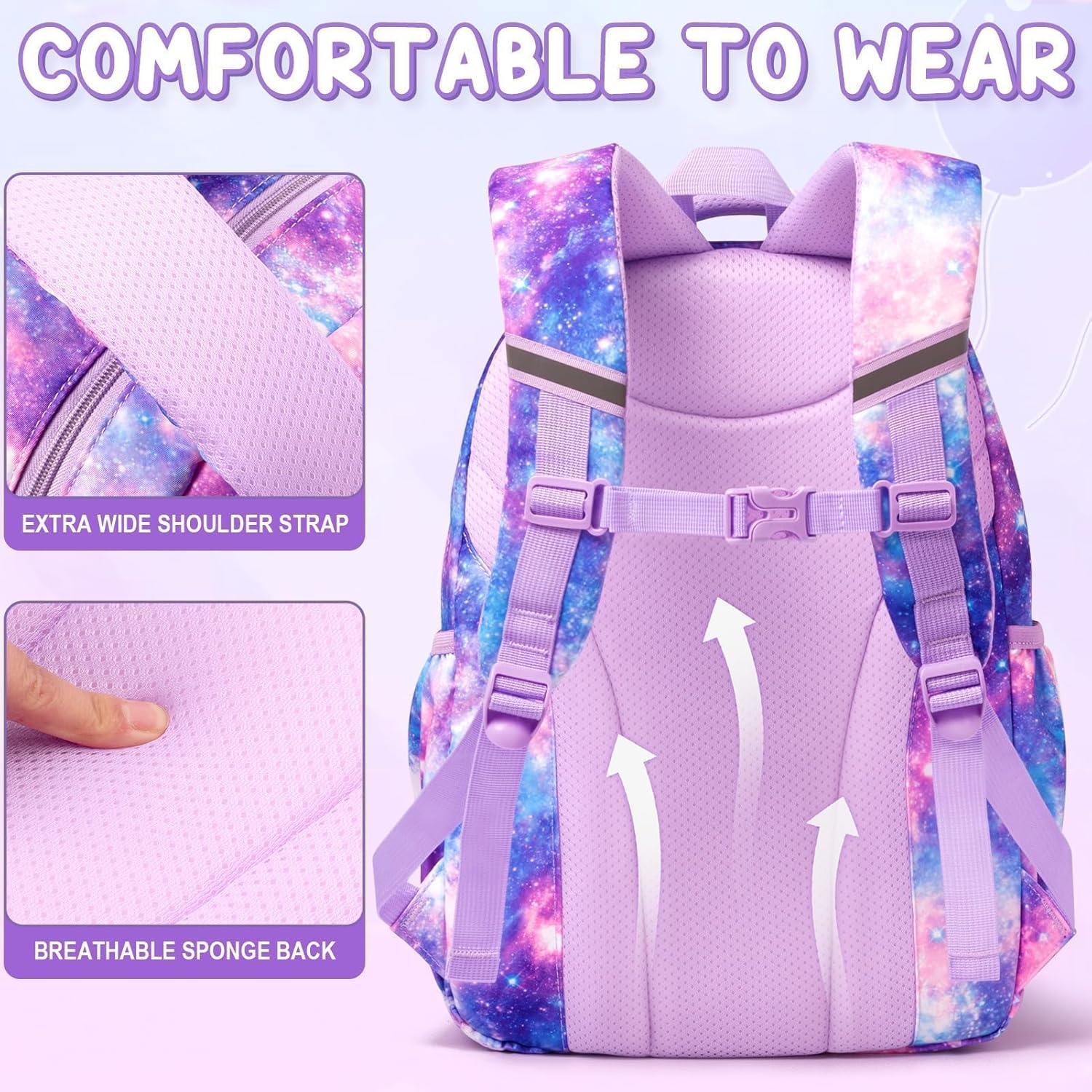 Fimibuke Girls 3PCS Waterproof Backpack Set with Lunch Box & Pencil Pouch, Lightweight School Bag