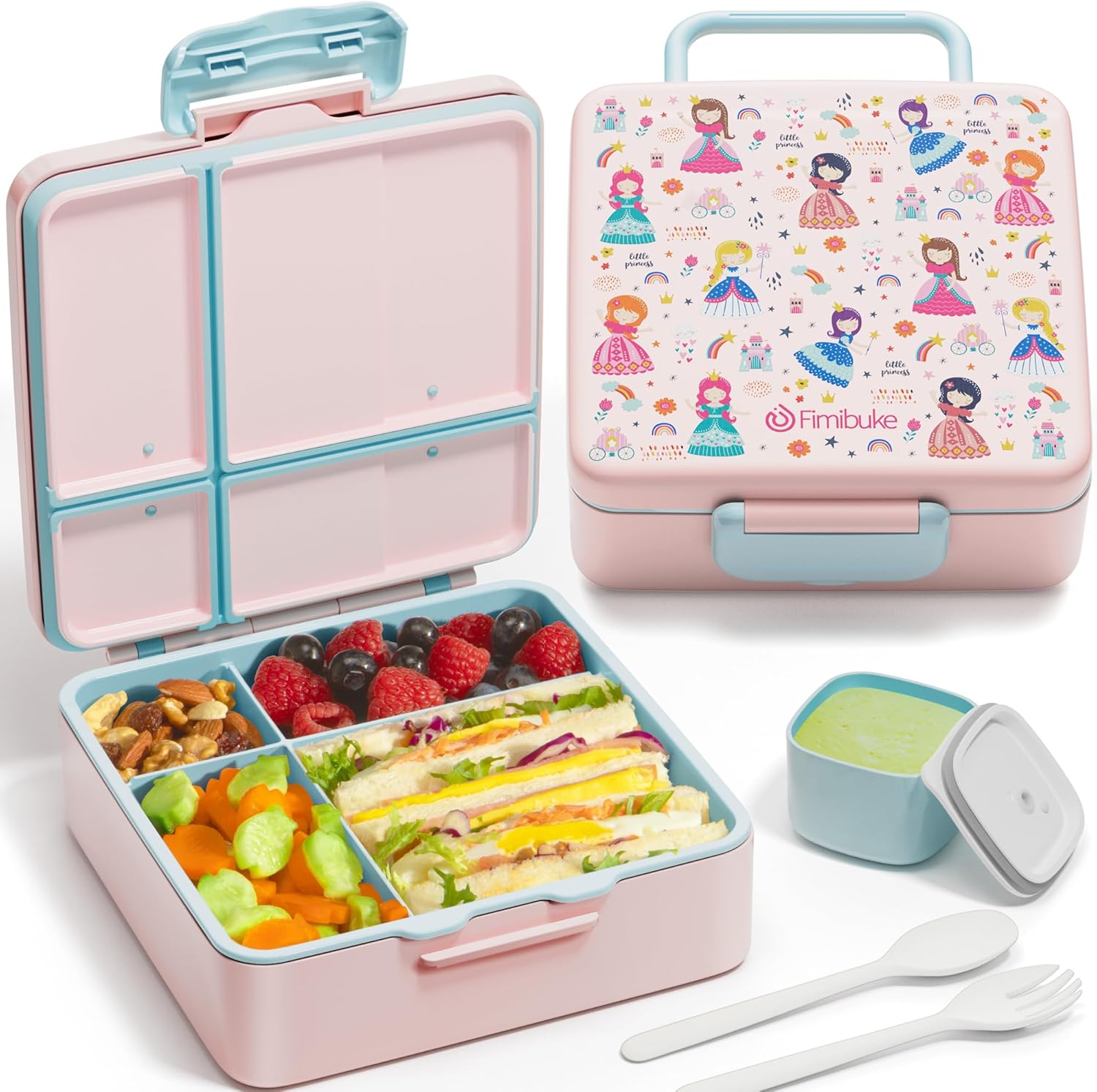 Fimibuke Kids Leak-Proof Bento Lunch Box with 4 Compartments & Utensils, BPA-Free, Dishwasher Safe