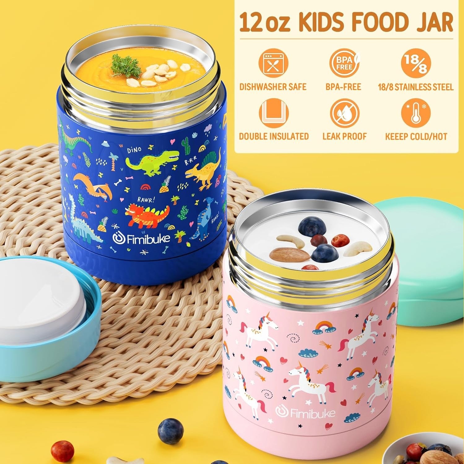 Fimibuke Kids 4-Compartment Bento Lunch Set with 12oz Thermos - Space
