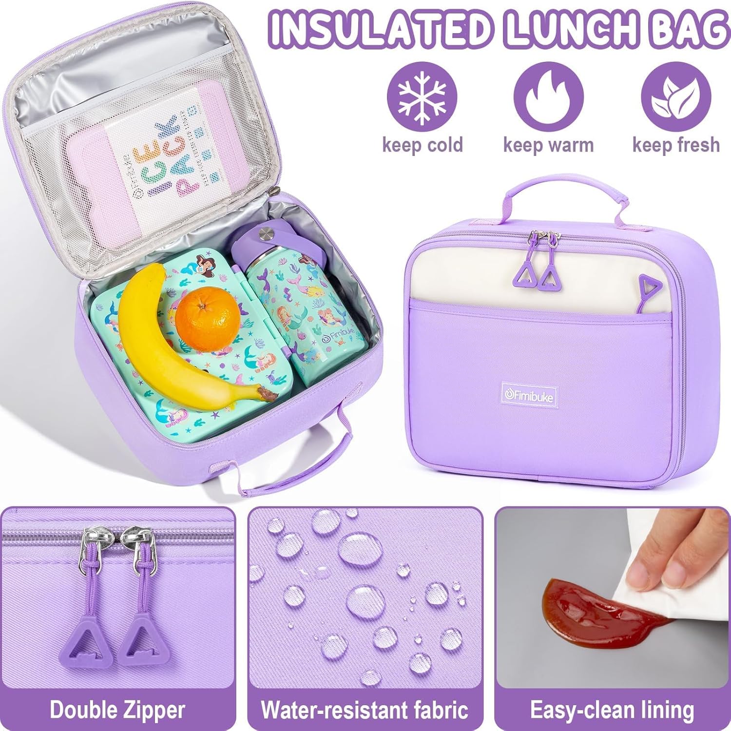 Fimibuke Girls 3PCS Waterproof School Backpack Set with Lunch Box & Pencil Pouch, Ages 6+
