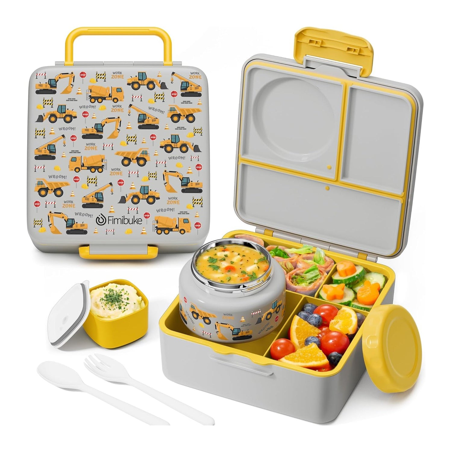 Fimibuke 60oz Bento Box with 8oz Insulated Thermos - Jungle Dinosaurs