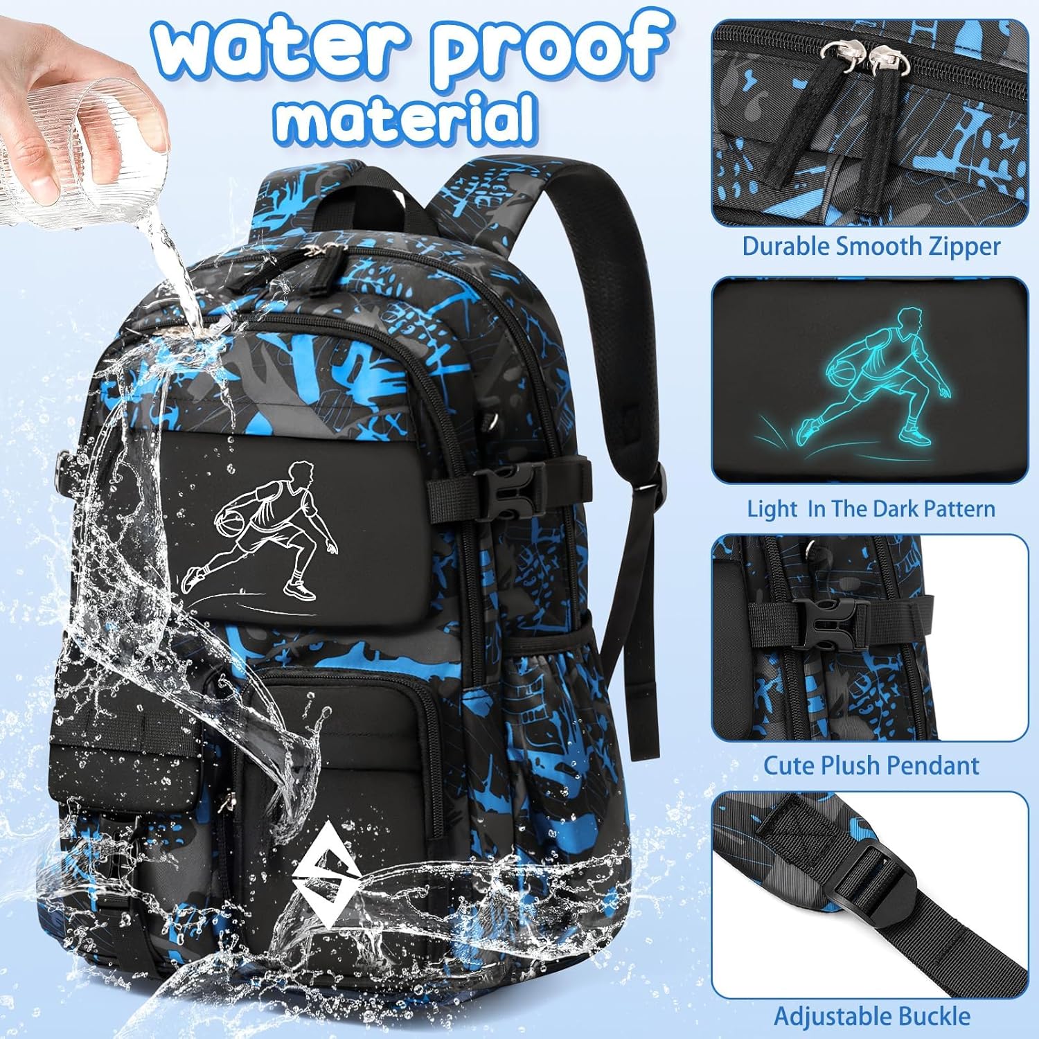 Fimibuke Boys 3PCS Glow-in-the-Dark Backpack Set with Lunch Box & Pencil Pouch