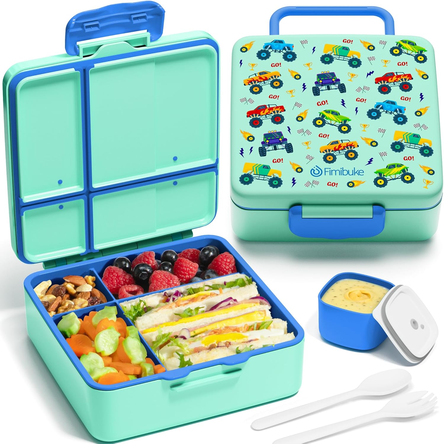 Fimibuke Kids Leak-Proof Bento Lunch Box with 4 Compartments & Utensils, BPA-Free, Dishwasher Safe