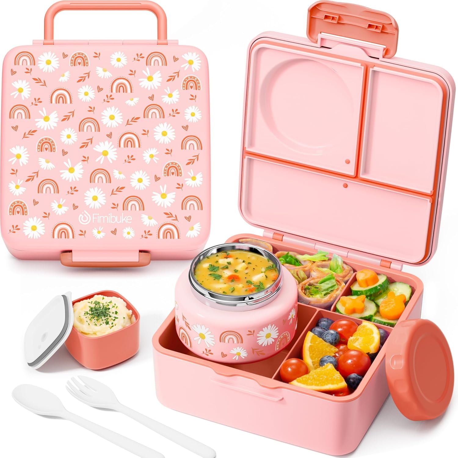 Fimibuke 60oz Bento Box with 8oz Thermos, Leak-Proof Lunch Container for Kids & Adults