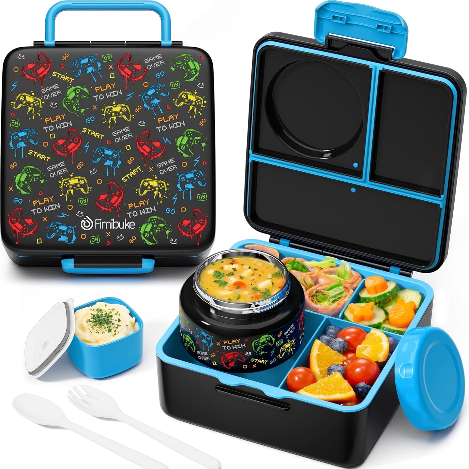 Fimibuke 60oz Bento Box with 8oz Thermos, Leak-Proof Lunch Container for Kids & Adults