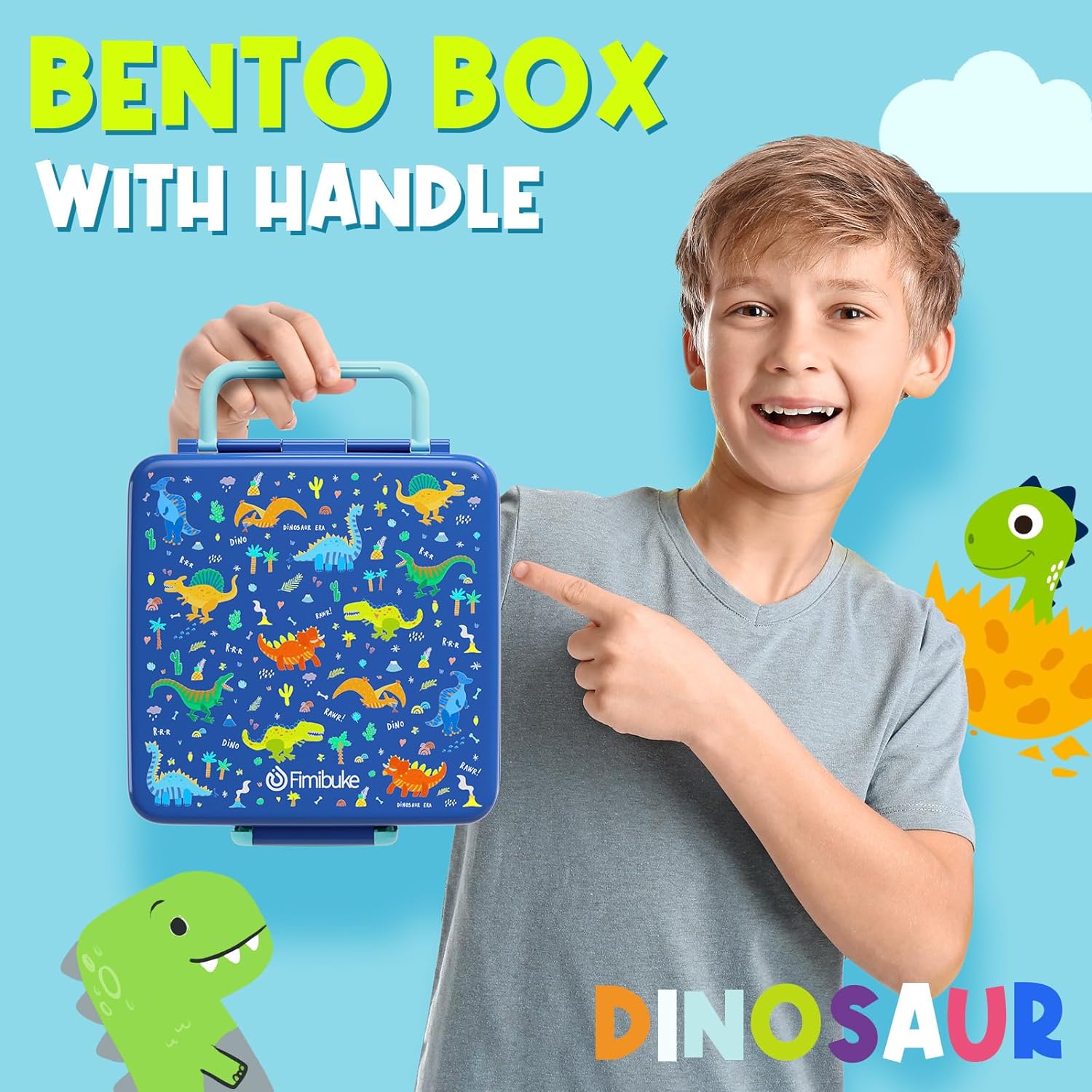 Fimibuke Kids Leak-Proof Bento Lunch Box with 4 Compartments & Utensils, BPA-Free, Dishwasher Safe