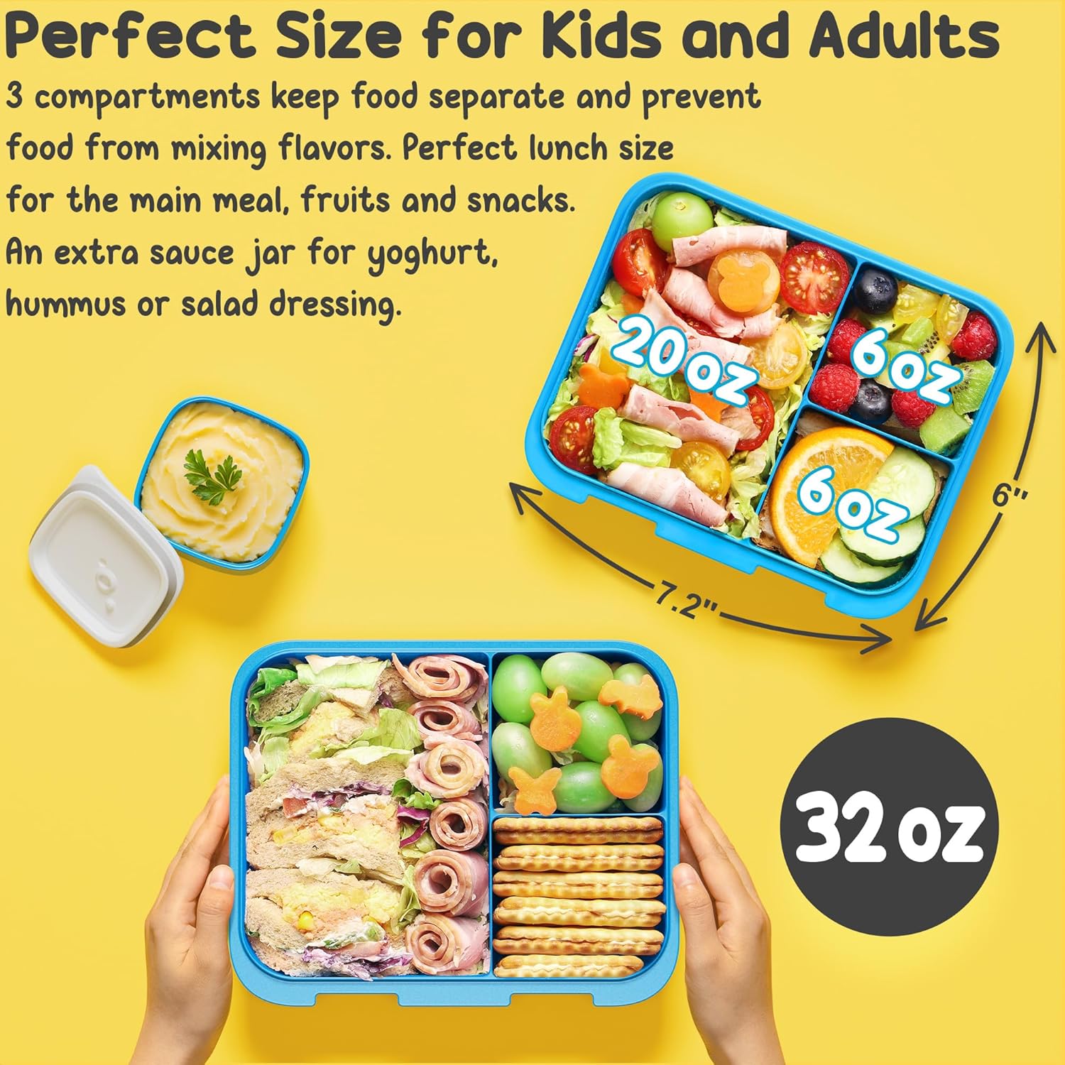 Fimibuke Kids Bento Lunch Box with 3 Compartments, Insulated Water Bottle & Lunch Bag Set, Ages 3-12