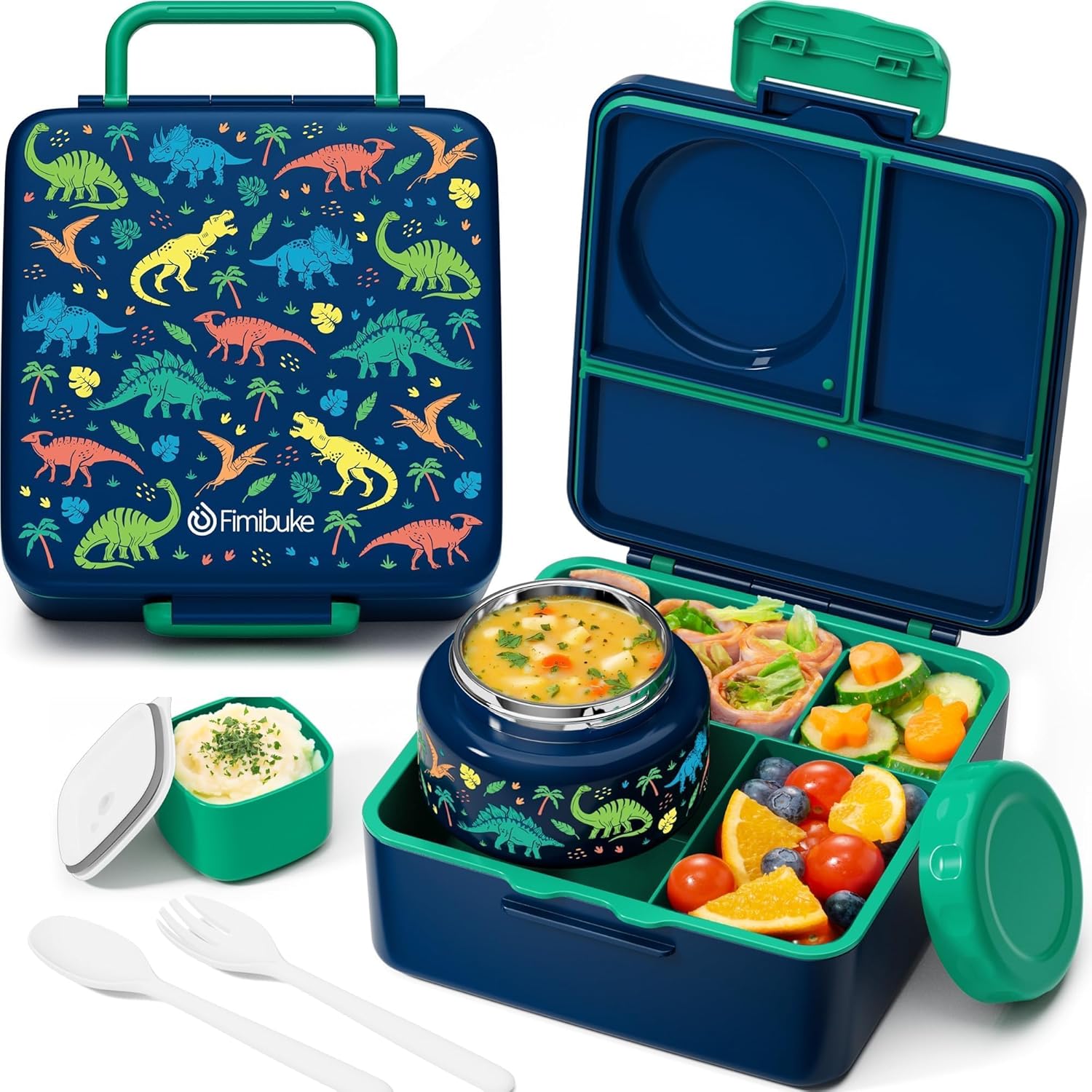 Fimibuke 60oz Bento Box with 8oz Thermos, Leak-Proof Lunch Container for Kids & Adults