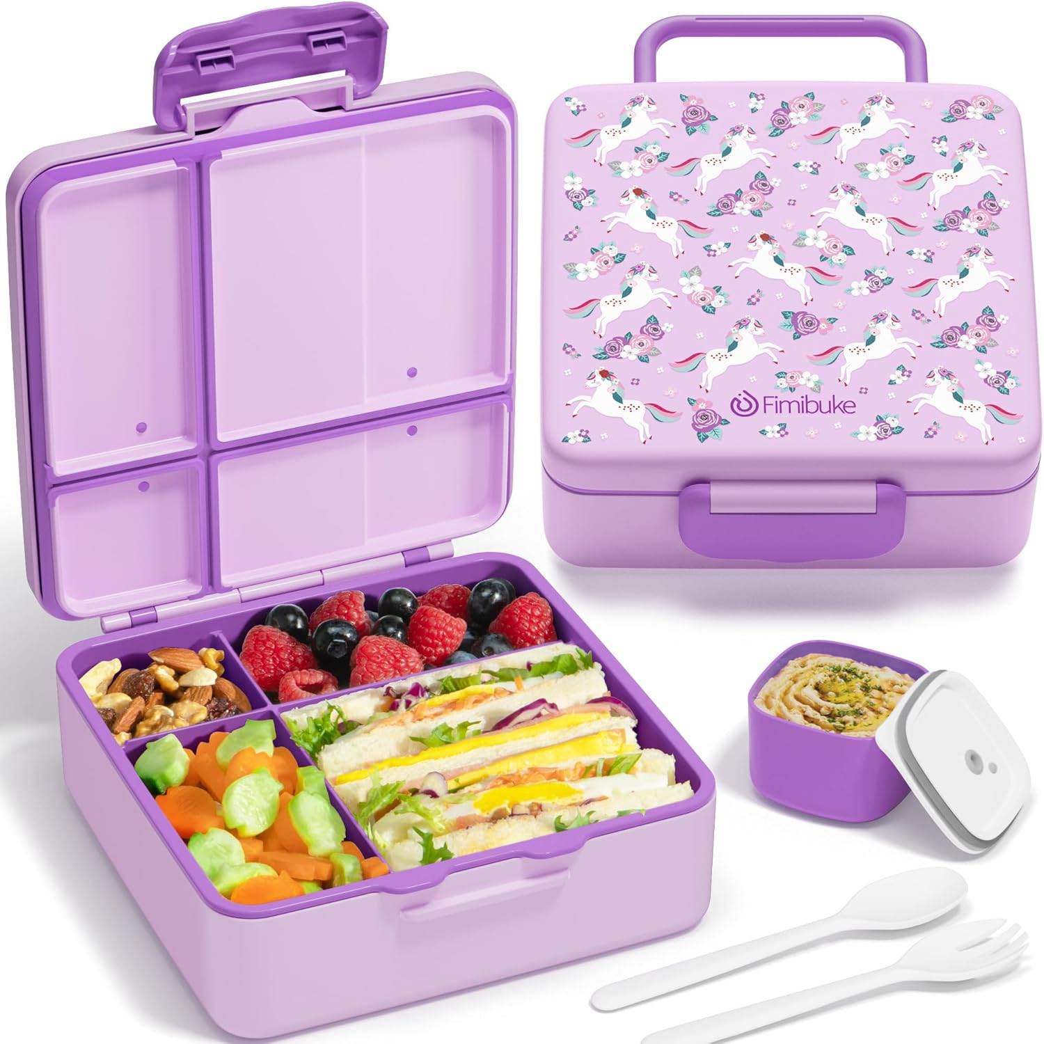 Fimibuke Kids Leak-Proof Bento Lunch Box with 4 Compartments & Utensils, BPA-Free, Dishwasher Safe