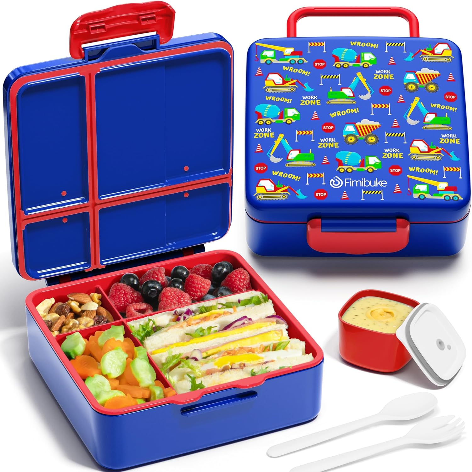 Fimibuke Kids Leak-Proof Bento Lunch Box with 4 Compartments & Utensils, BPA-Free, Dishwasher Safe