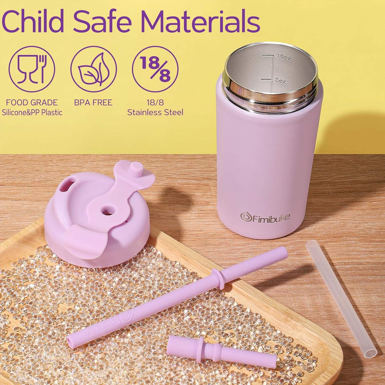 Fimibuke Kids & Toddler 10oz Spill-Proof Stainless Steel Cups with Straw