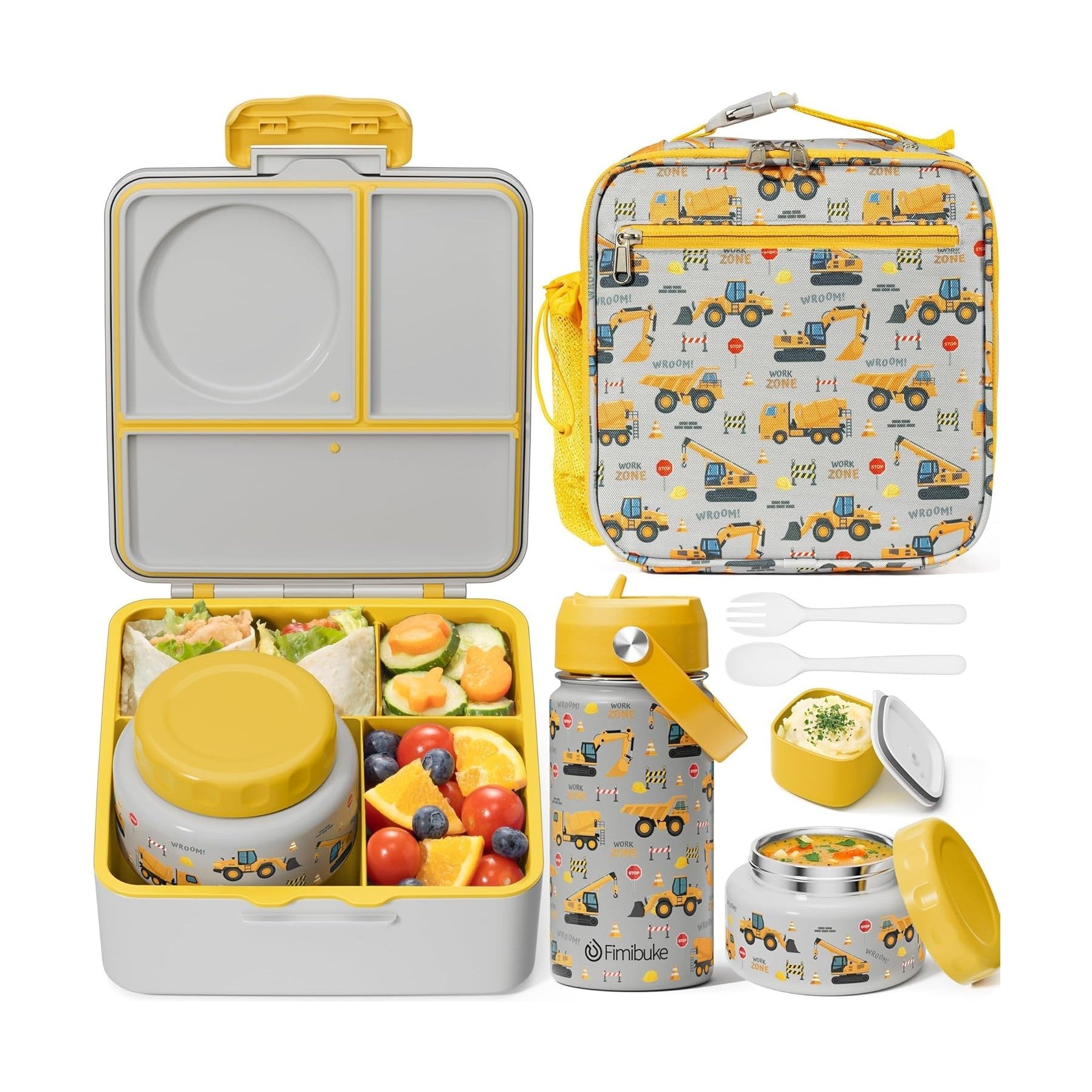 Fimibuke Complete Bento Lunch Set with Thermos, Bottle & Bag