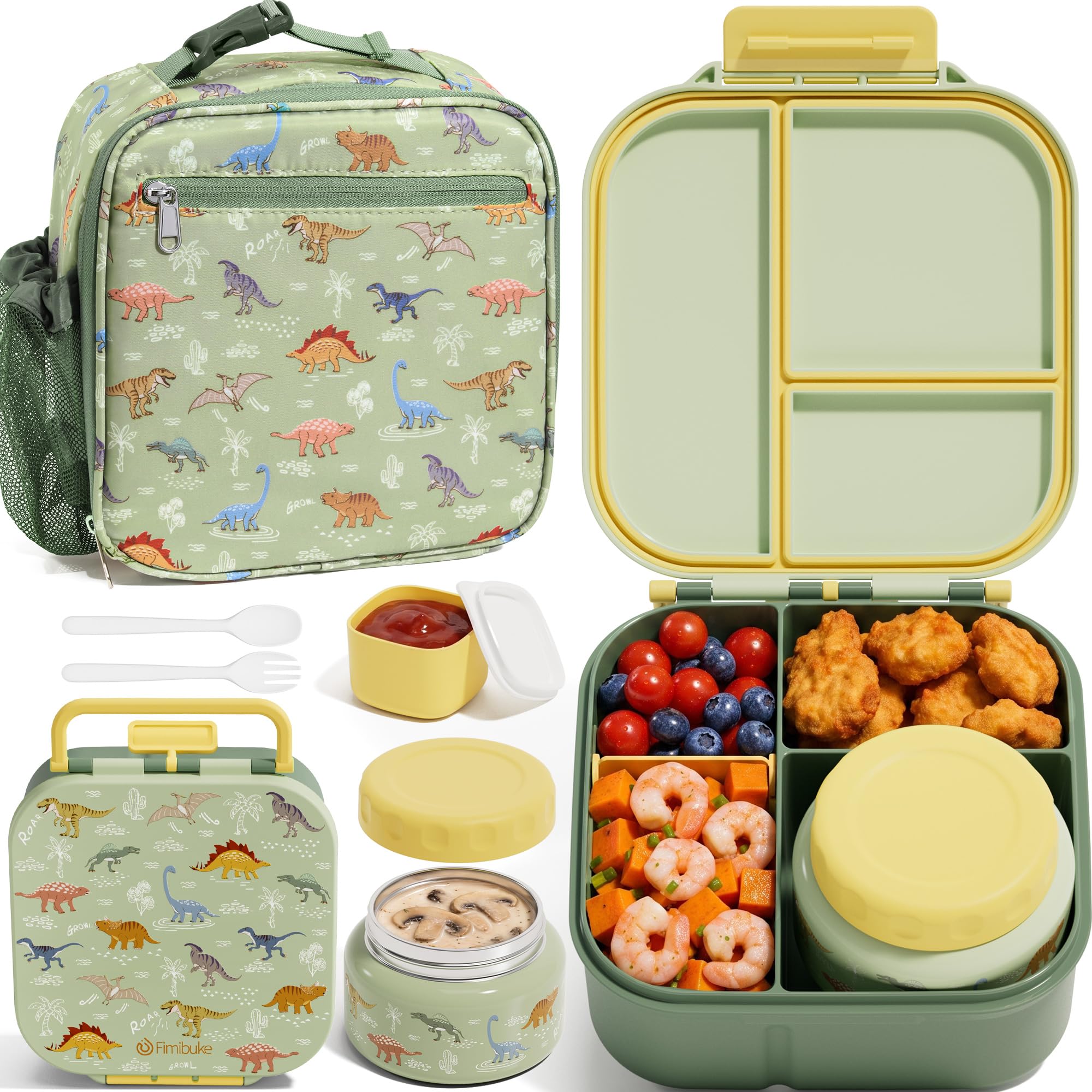 Fimibuke Kids Bento Lunch Box Set with 8.5oz Insulated Food Jar & Lunch Bag
