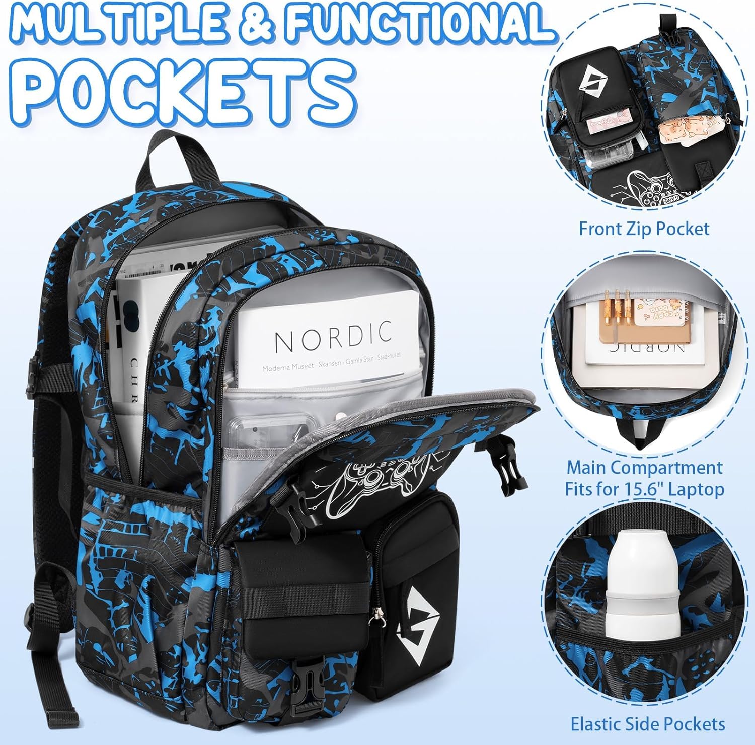 Fimibuke Boys 3PCS Glow-in-the-Dark Backpack Set with Lunch Box & Pencil Pouch