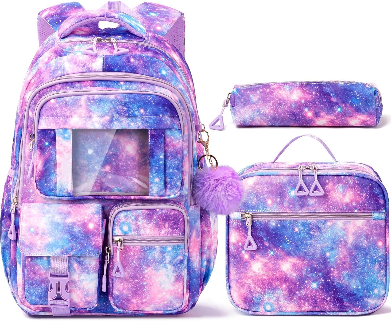 Fimibuke Girls 3PCS Waterproof Backpack Set with Lunch Box & Pencil Pouch, Lightweight School Bag