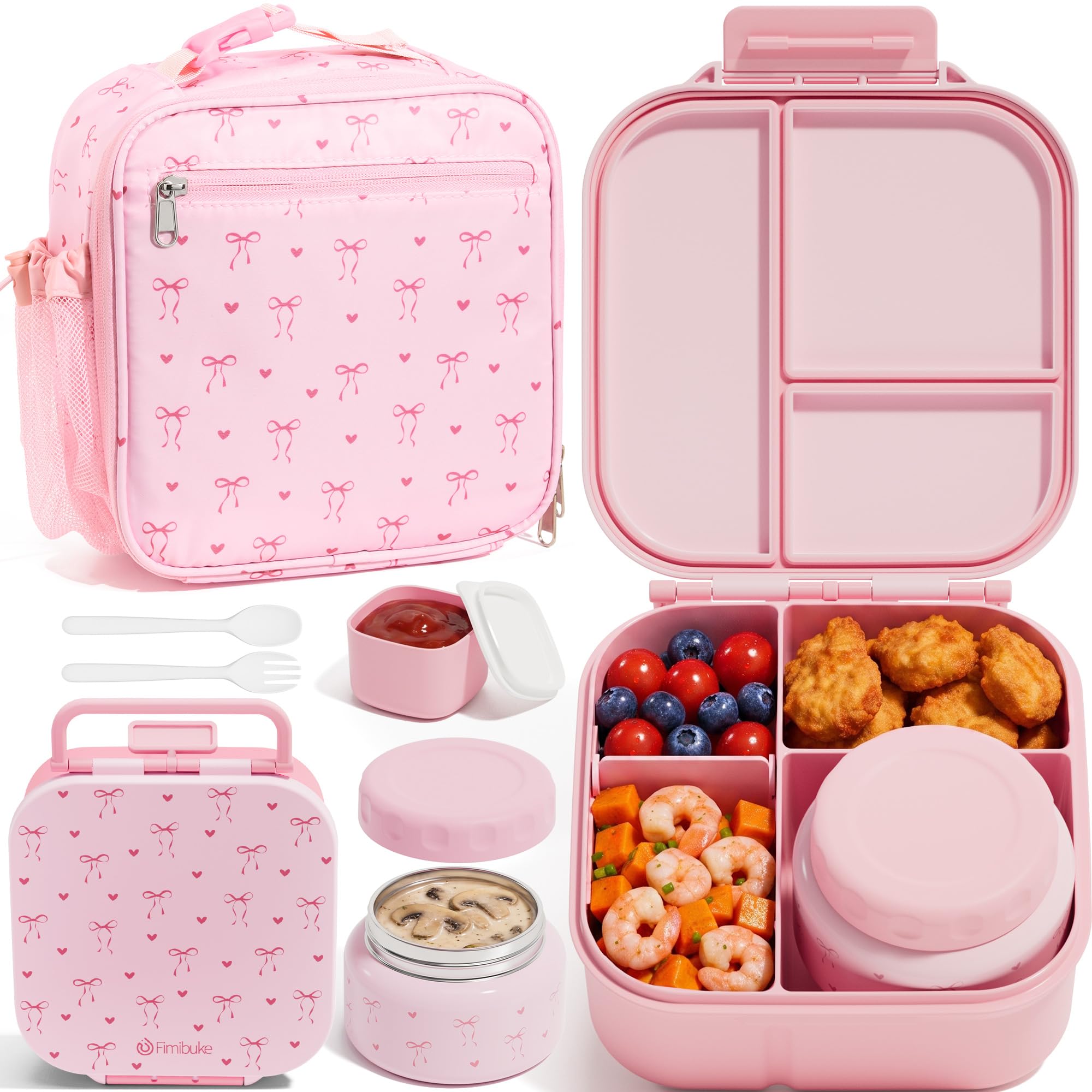 Fimibuke Kids Bento Lunch Box Set with 8.5oz Insulated Food Jar & Lunch Bag