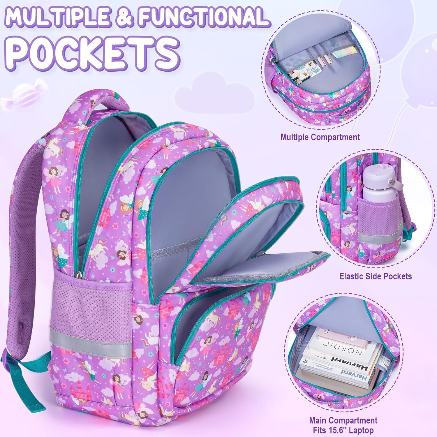 Fimibuke Kids 3PCS Waterproof Backpack Set with Lunch Box & Pencil Case (Ages 3-12)