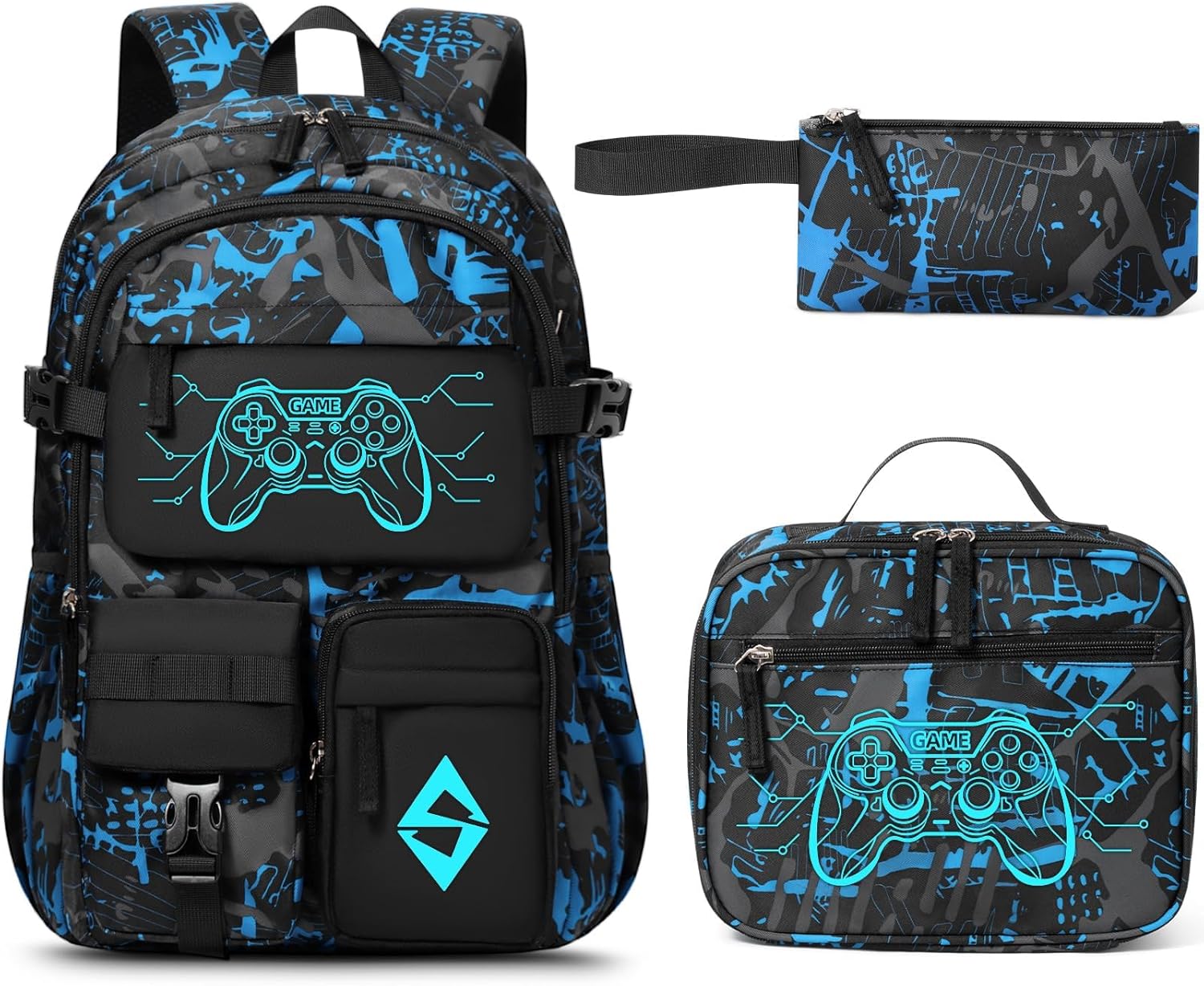 Fimibuke Boys 3PCS Glow-in-the-Dark Backpack Set with Lunch Box & Pencil Pouch