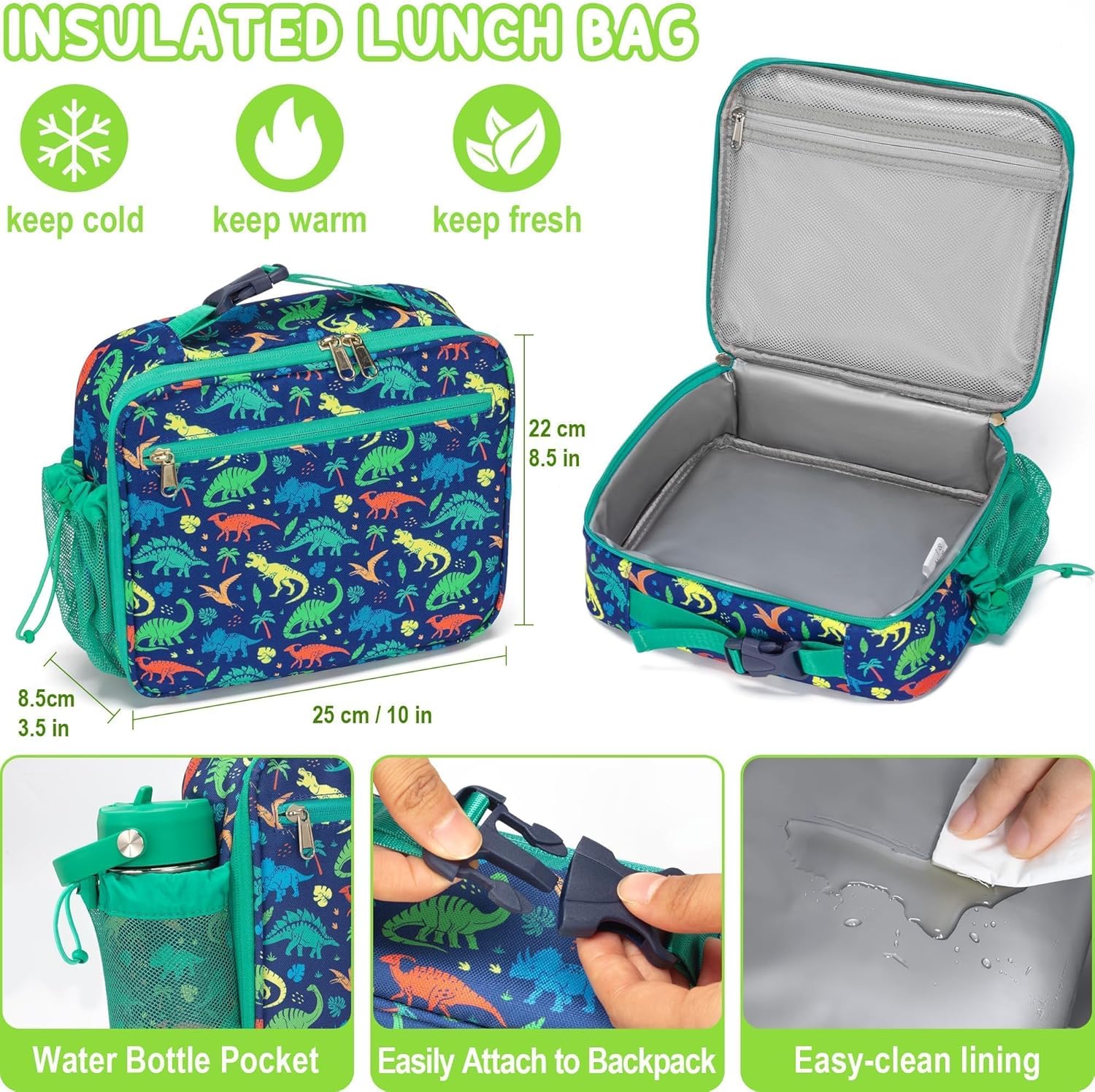 Fimibuke Kids Bento Lunch Box with 32oz Container, 12oz Leak-Proof Thermos & Insulated Bag, 3 Compartments