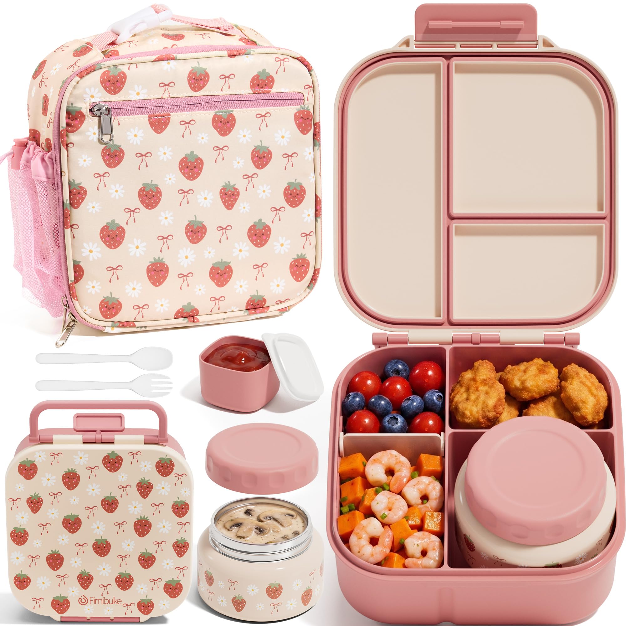Fimibuke Kids Bento Lunch Box Set with 8.5oz Insulated Food Jar & Lunch Bag